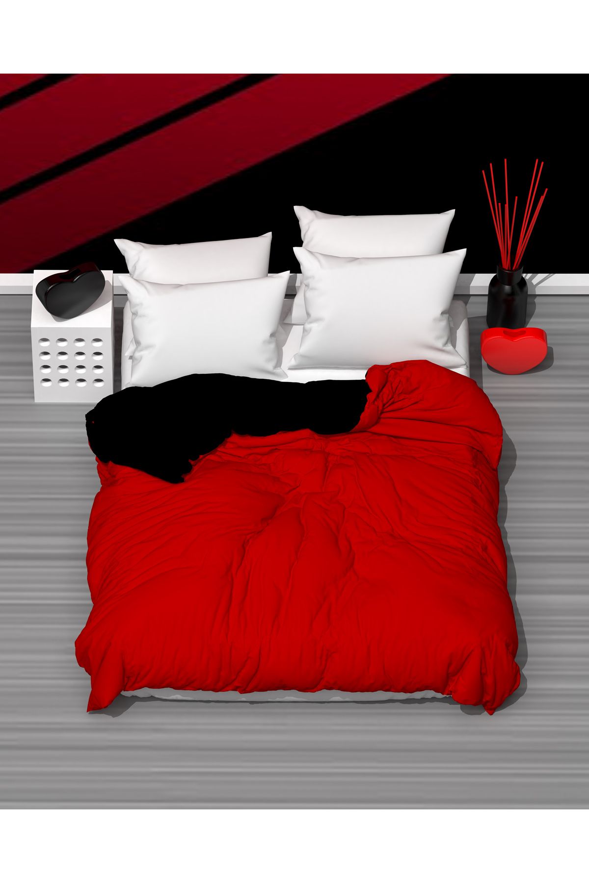 MODELHOME Çift Kişilik İki Renkli (Kırmızı-Siyah) Pamuklu Ranforce Kumaş Nevresim,Yorgan Kılıfı (200 x 230 cm)