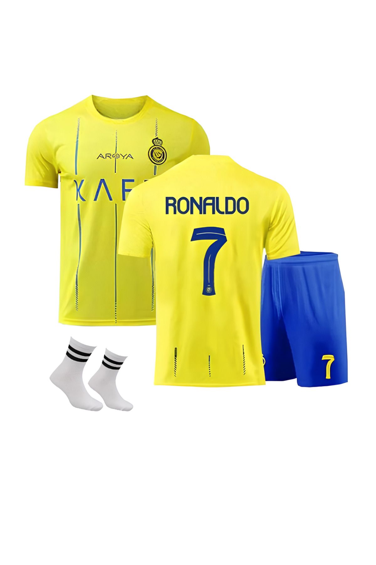 DENAPCAL Ronaldo Sarı Al Nassr Yeni Sezon 3'lü Çoçuk Forma Seti ( Forma,şort Ve Çorap )