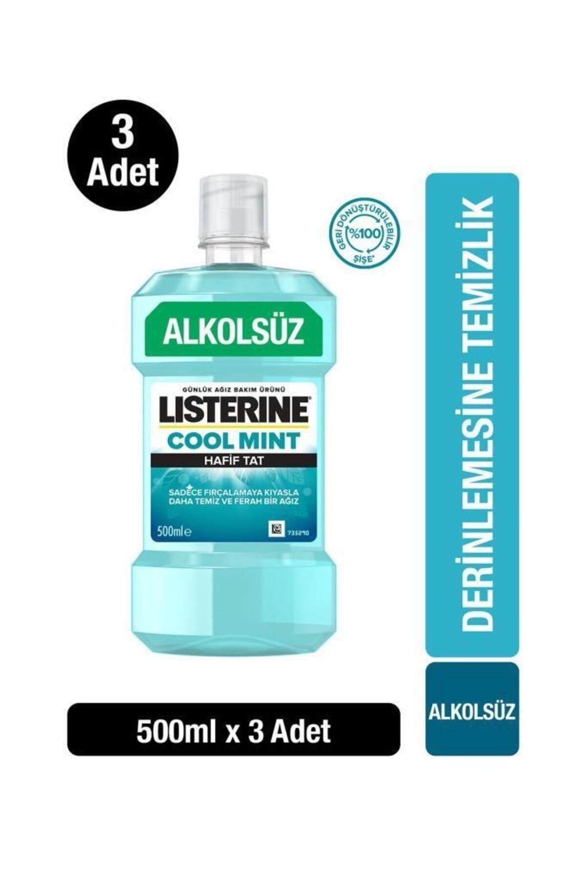 Listerine Cool Mint Hafif Tat Alkolsüz Ağız Bakım Suyu 500ml X 3