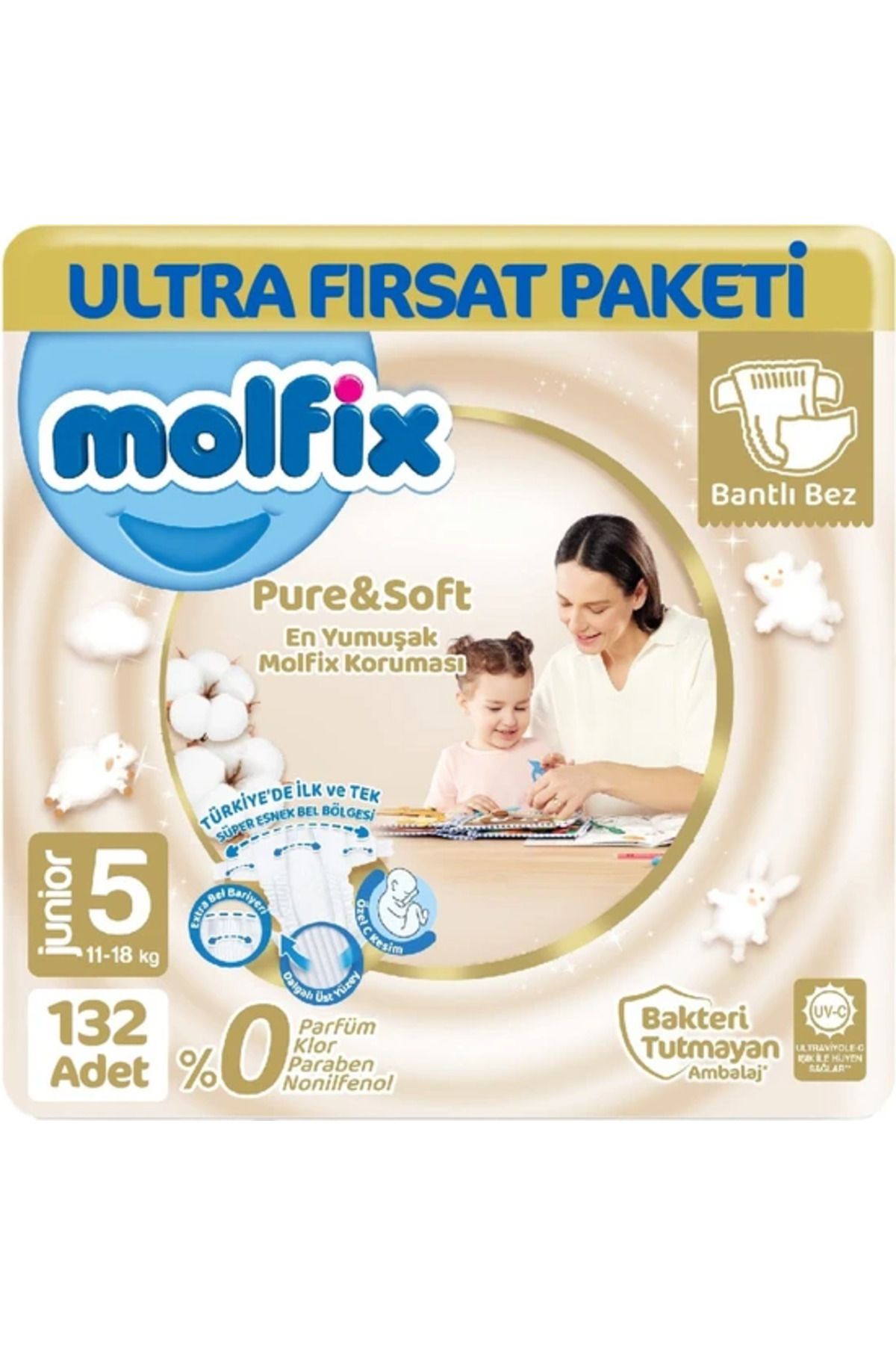 Molfix Pure & Soft Bebek Bezi Junior 5 No 66 Lı X 2 Adet