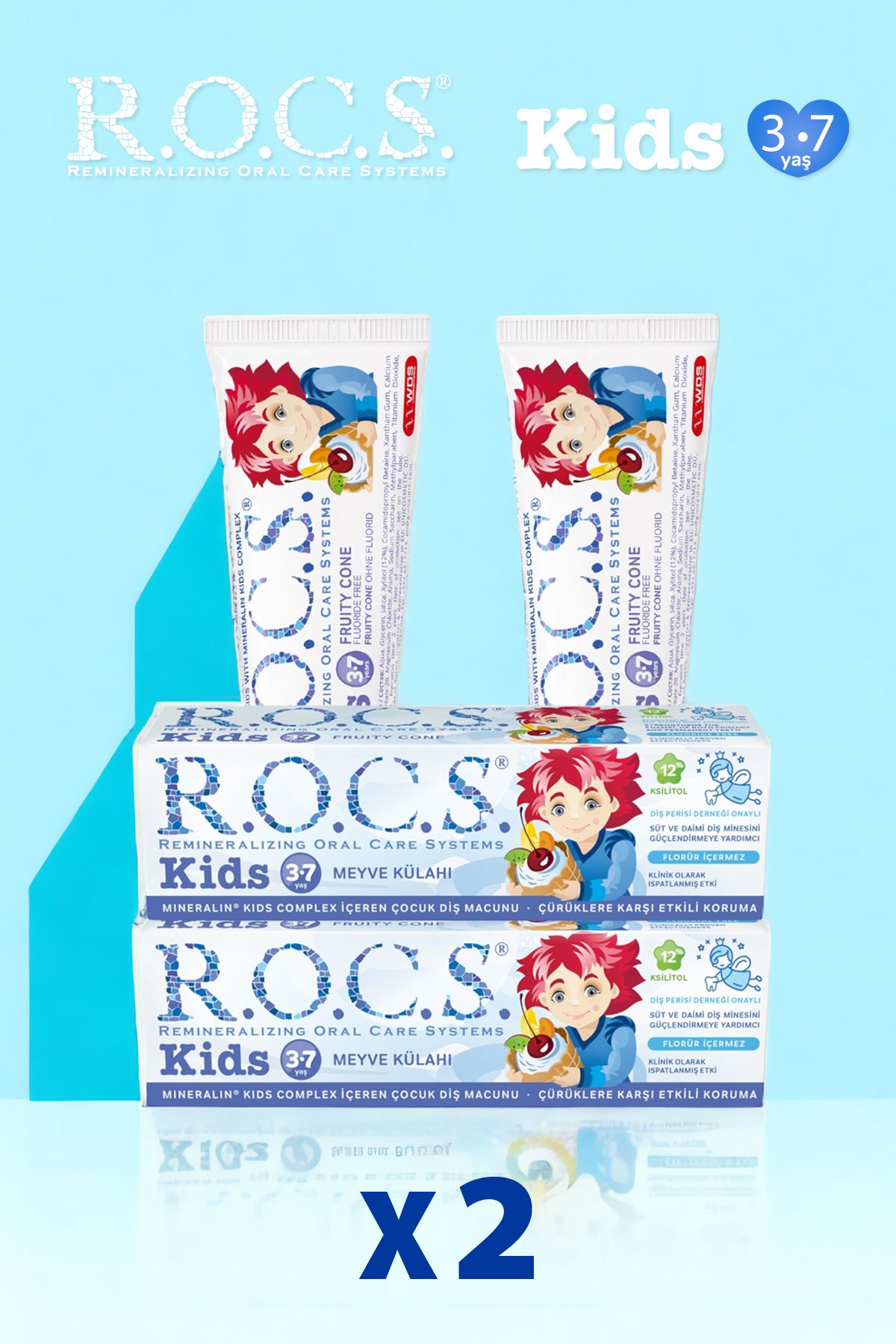 R.O.C.S. Rocs Kids 3-7 Yaş Diş Macunu Meyve Florürsüz 45g X 2 Adet