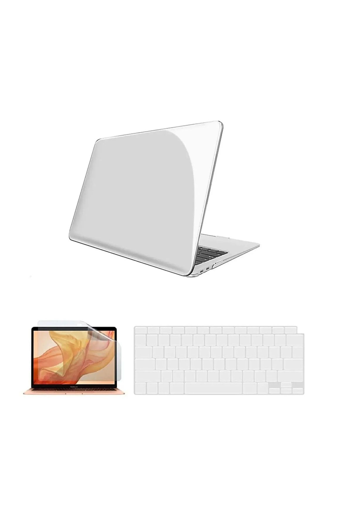 Fibaks Apple Macbook Air 13 M1 Çip 2020 A2337 Şeffaf Koruma Kapak Ekran Koruyucu Klavye Koruyucu