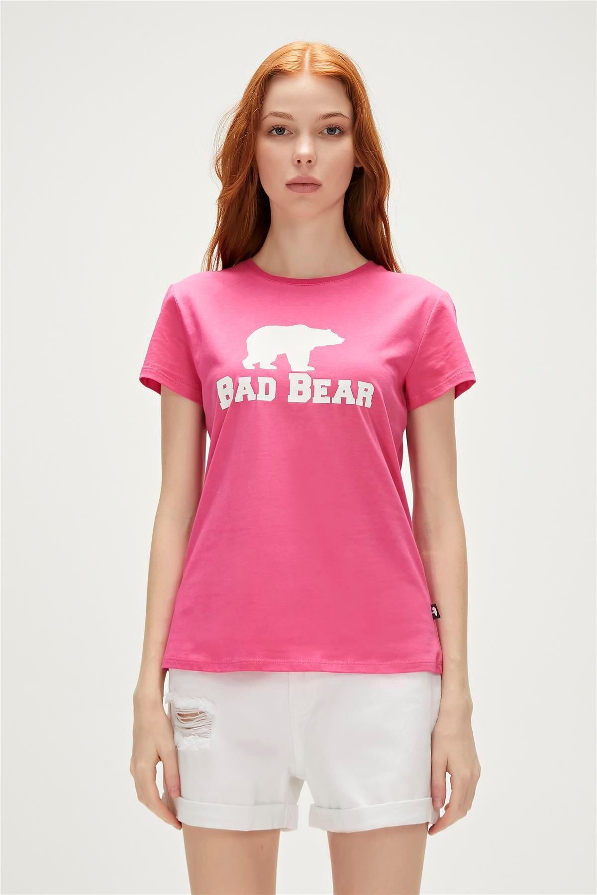 Bad Bear Logo Tee T-shirt Fuşya Pembe Baskılı Kadın Tişört