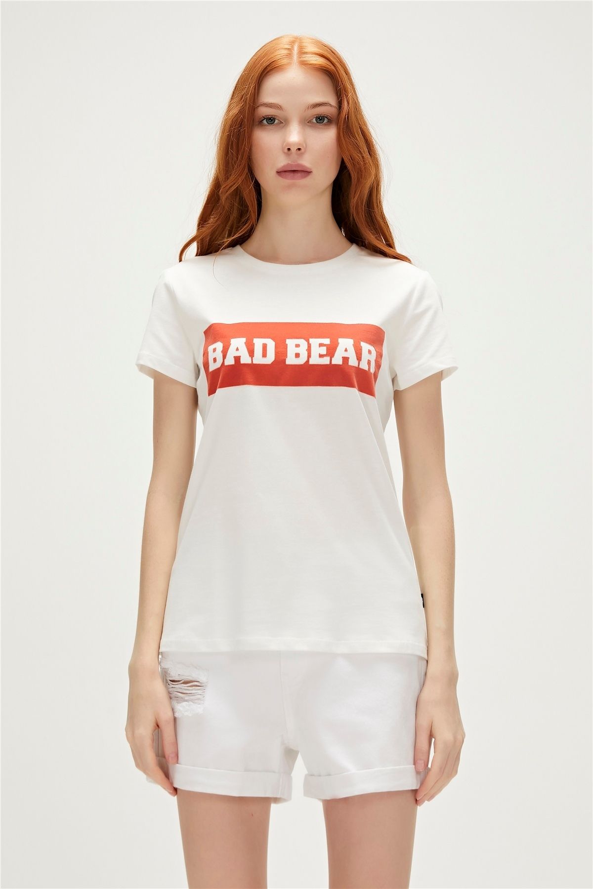 Bad Bear Flog T-shirt Off-white Beyaz Baskılı Kadın Tişört