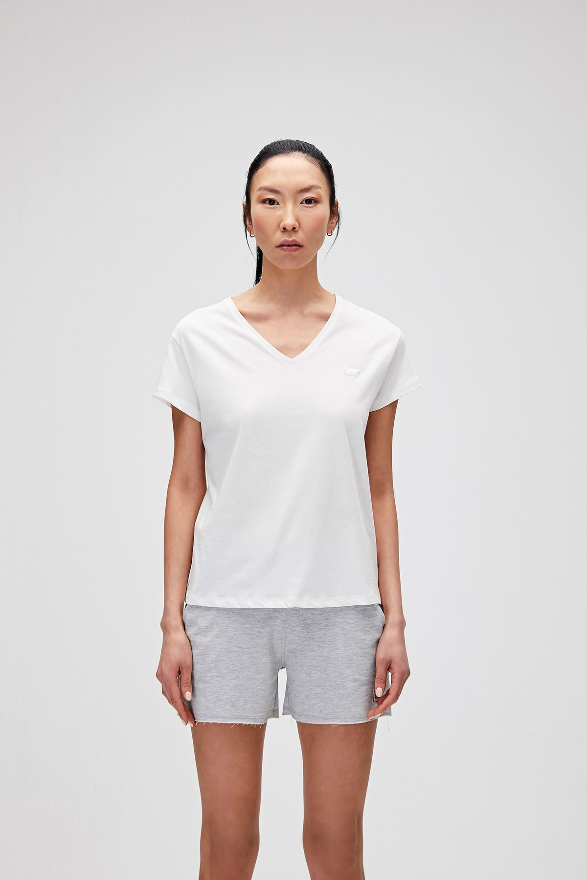 Bad Bear Violet V-neck T-shirt Off-white Beyaz Basic Kadın Tişört