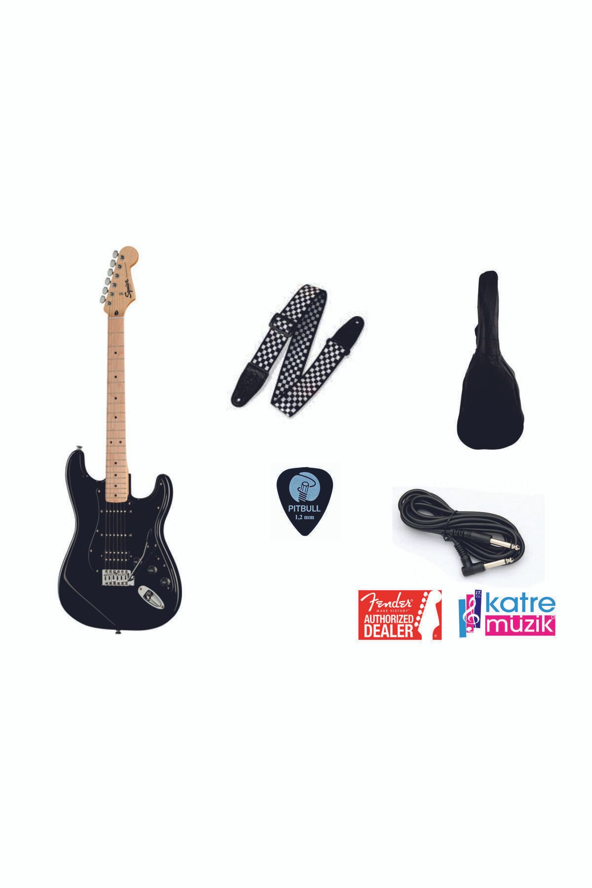 SQUIER Fender Squier Sonic Stratocaster HSS Black Elektro Gitar Seti
