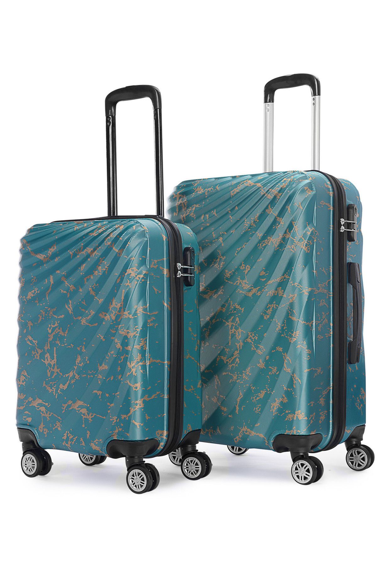 Wexta WX-300 Baskılı Mint Yeşili Orta & Kabin 2'li Set Valiz / Seyahat Bavulu