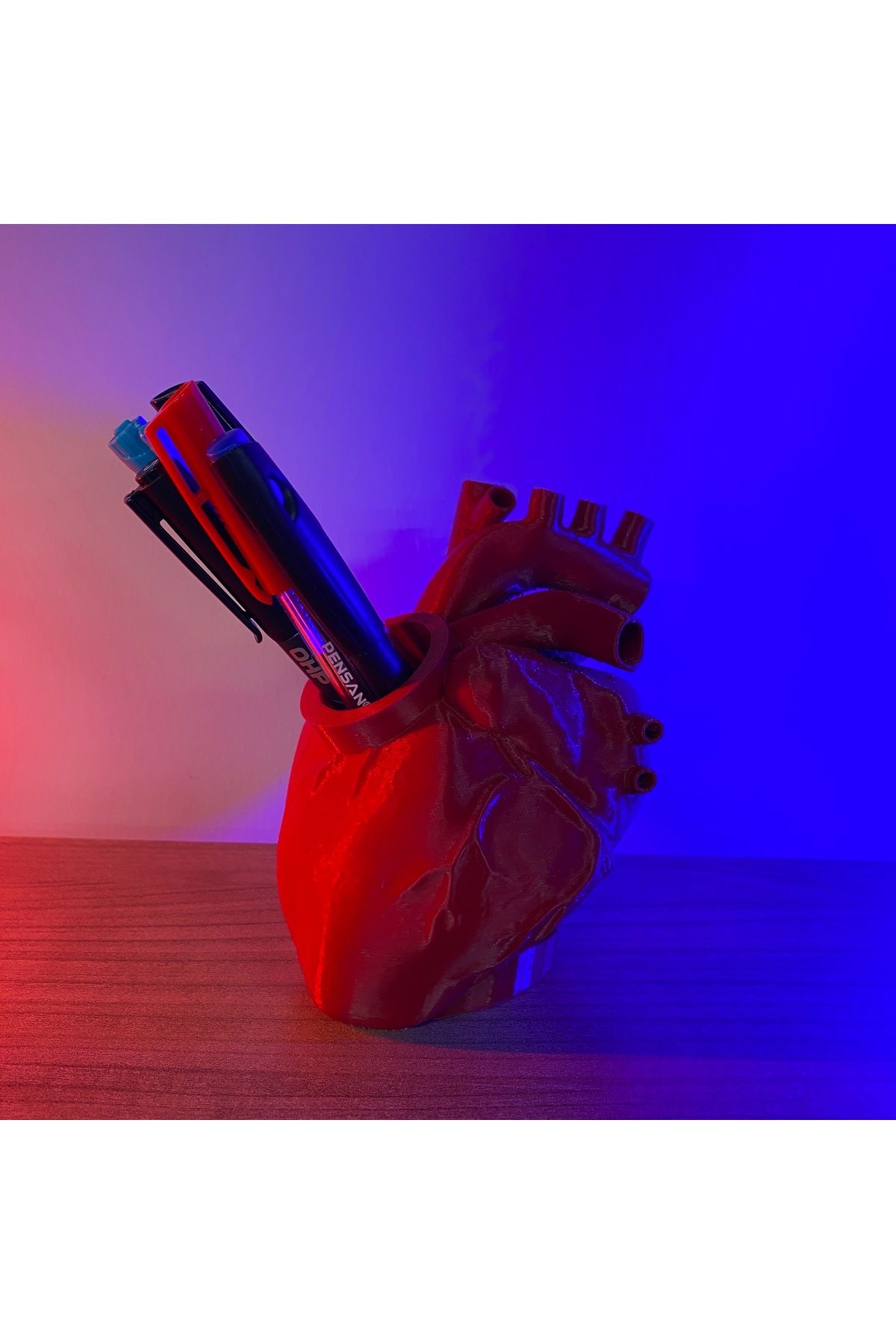 Root Made Kalp Şeklinde Kalemlik Fırçalık Organizer Anatomik Kalp Dekoratif Kalemlik Sevgili Hediye