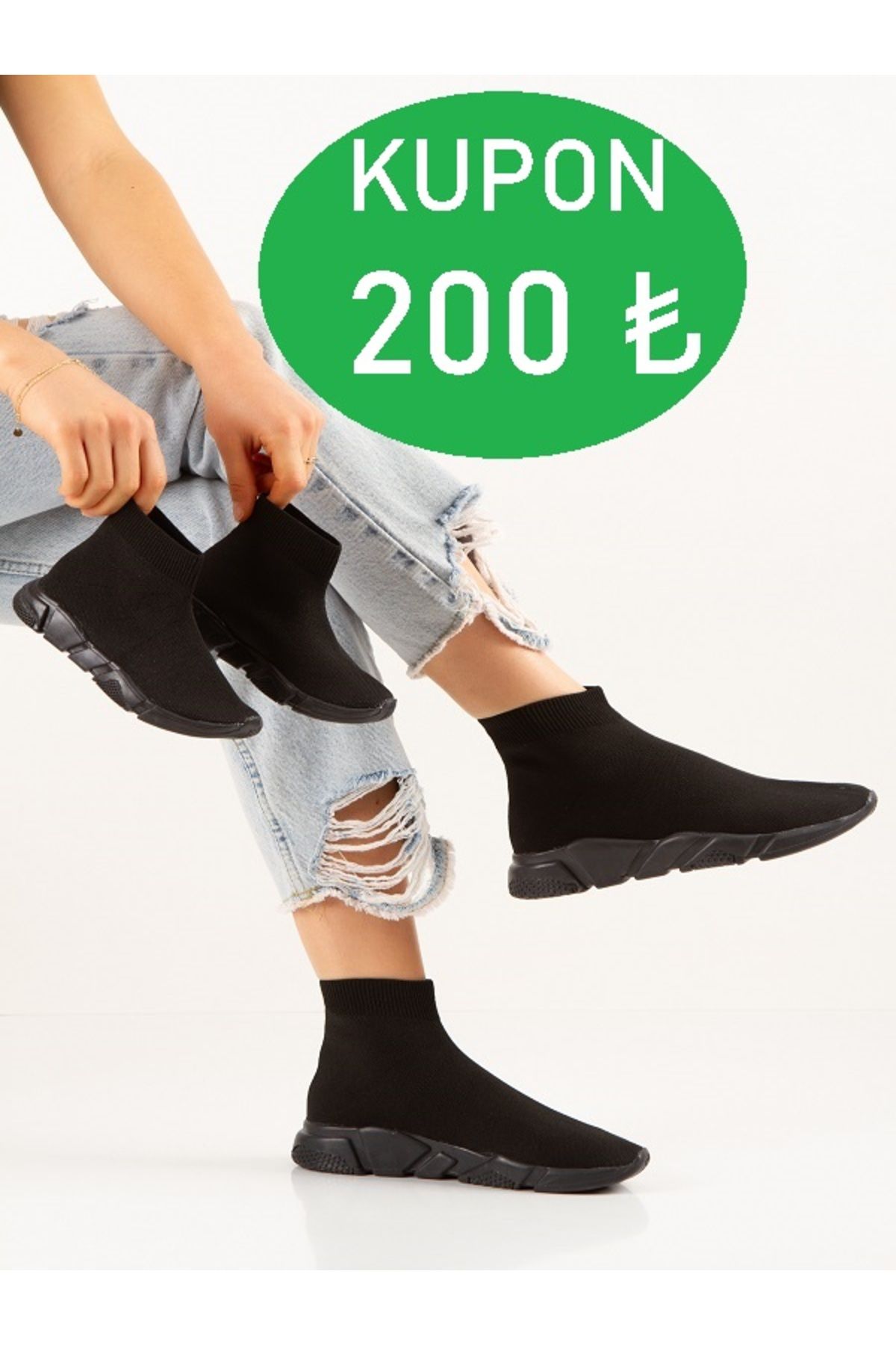 KRT Shop Unisex Siyah Çoraplı Yüksek Taban Sneaker- Geniş Kalıp