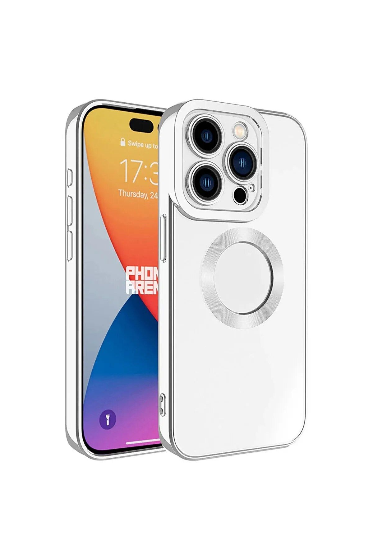 bluetech iPhone 15 Pro Max Kılıf Kamera Lens Korumalı Logo Gösteren Arkası Şeffaf Parlak Kenarlı
