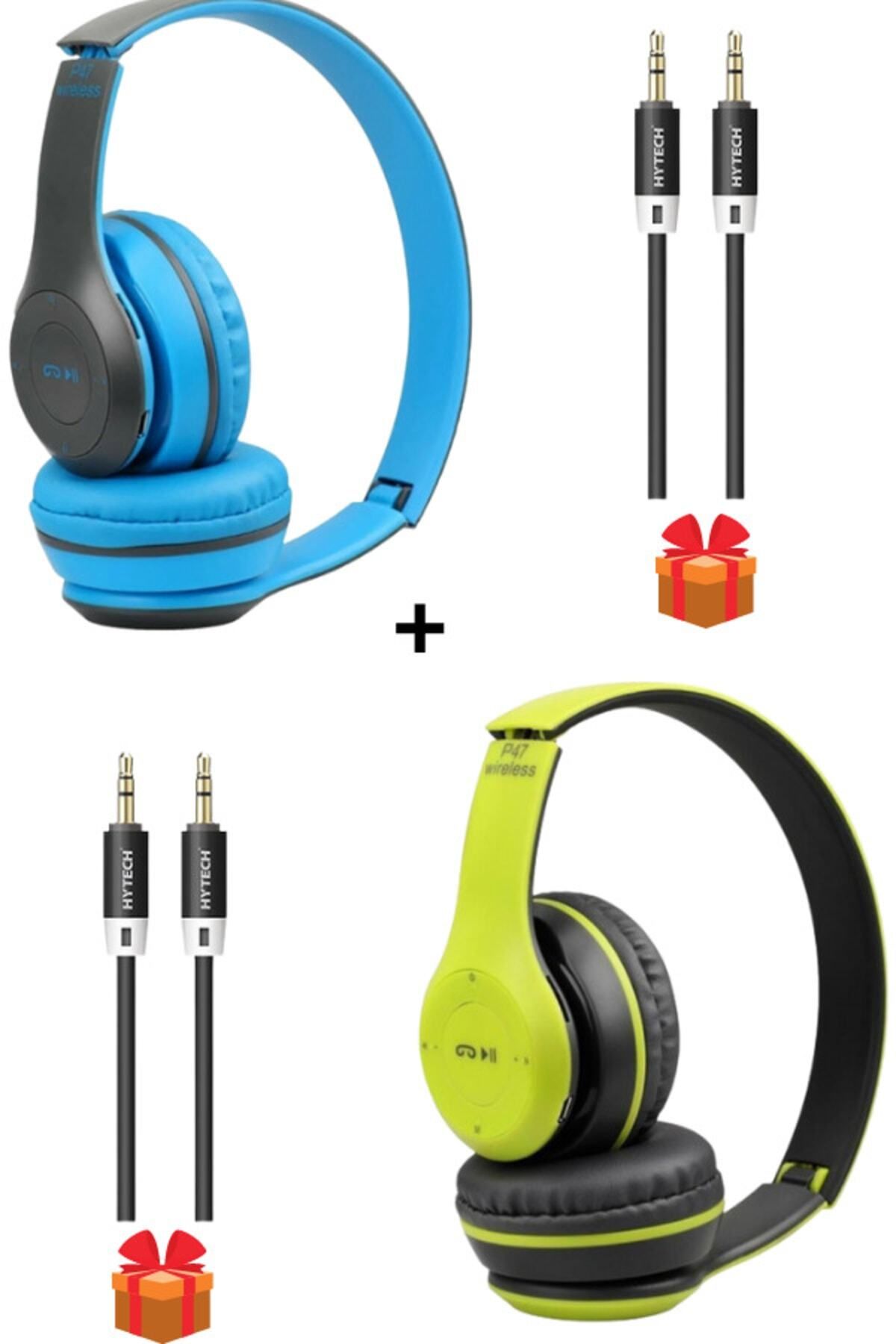 Penguen 2 Adet P47 Wıreless 5.0+edr Bluetooth Kablosuz Kulaklık Mavi+ Yeşil 2 Adet