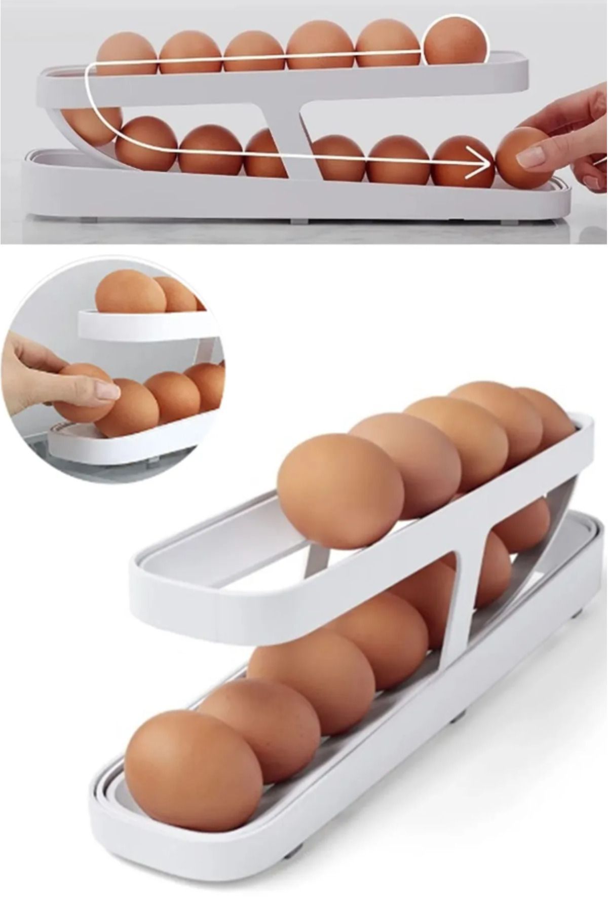 Aygoren Home 2 Katlı Otomatik Buzdolabı Yumurta Standı Yumurtalık Rafı Saklama Kabı Buzdolabı Organizeri