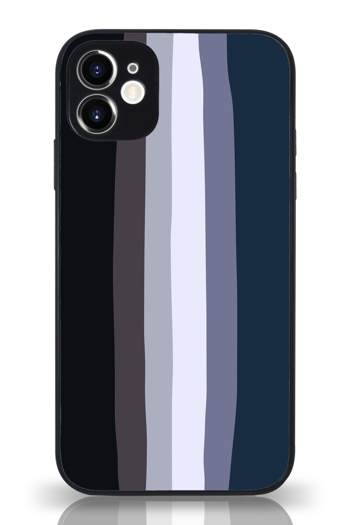 PrintiFy Apple iPhone 11 Kamera Korumalı Mavi Gökkuşağı Desenli Cam Kapak Siyah