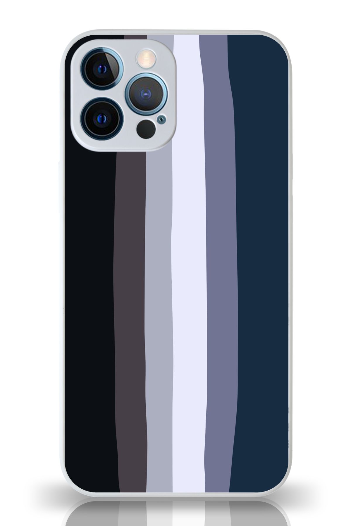 PrintiFy Apple iPhone 12 Pro Kamera Korumalı Mavi Gökkuşağı Desenli Cam Kapak Beyaz