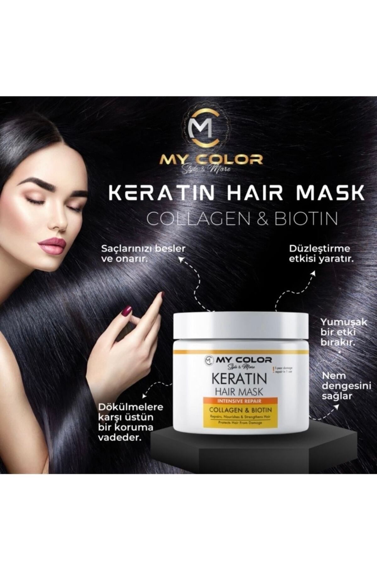 Mycolor Style & More Keratin&collagen&biotin 500ml Saç Maskesi Dökülen Ve Yıpranmış Saçlar Için Onarıcı Güçlendirici Etki