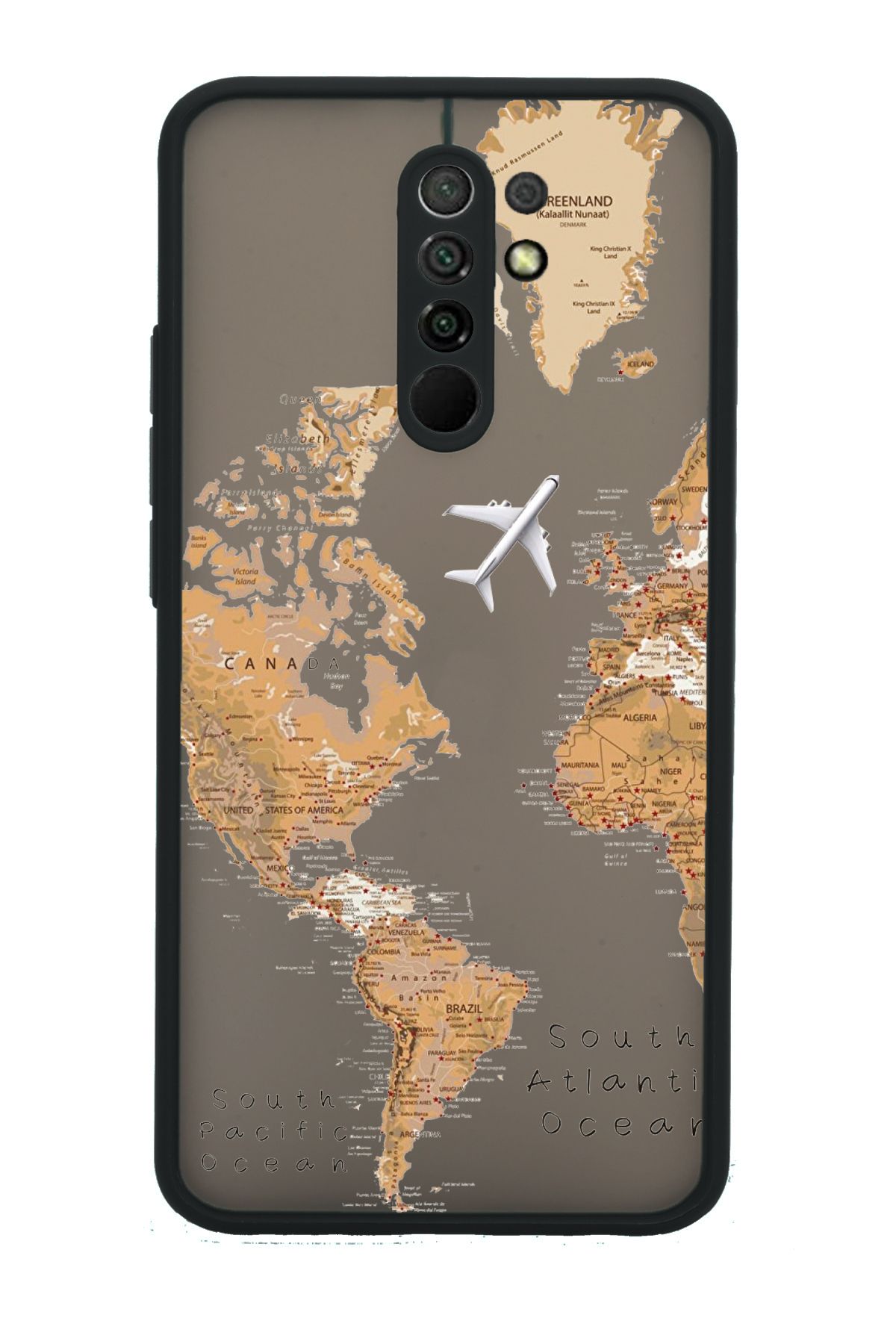Merwish Xiaomi Redmi 9 Uyumlu Harita Desenli Kamera Korumalı Hux Tpu Transparan Kılıf Kapak Siyah