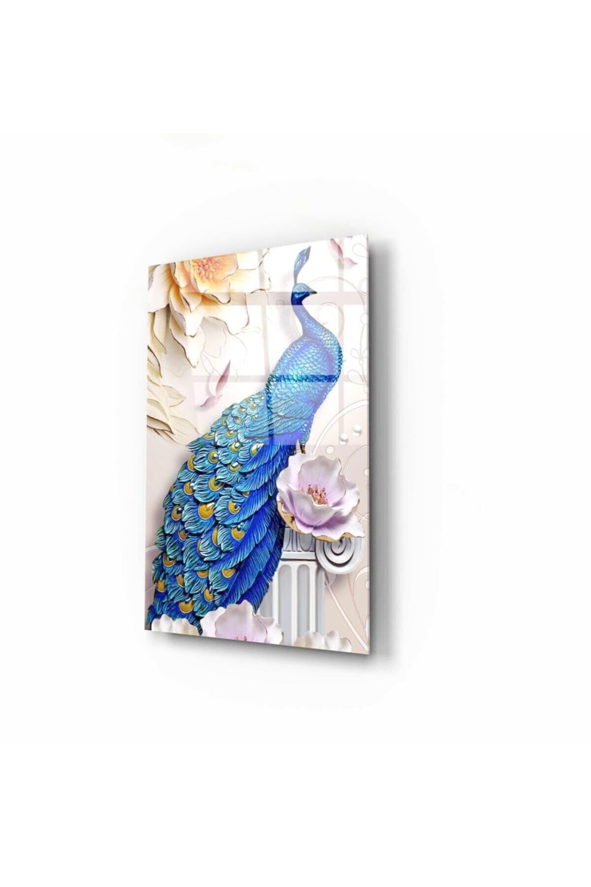 Pi Dekorasyon Hediyelik,dekoratif- Tavus Kuşu Cam Tablo 50x70 Cm