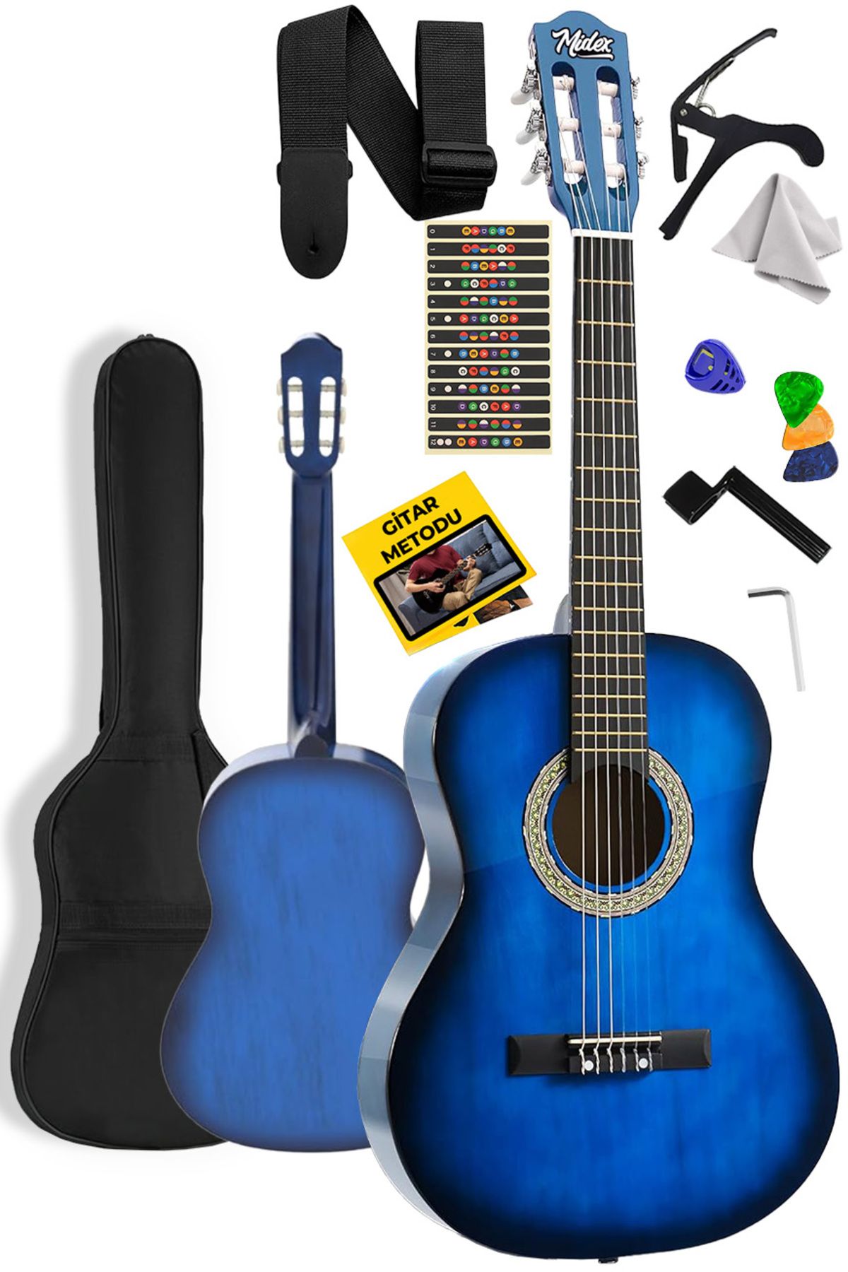 Midex Cg-270bl Klasik Gitar 4/4 Yetişkin Boy Sap Ayarlı Full Set