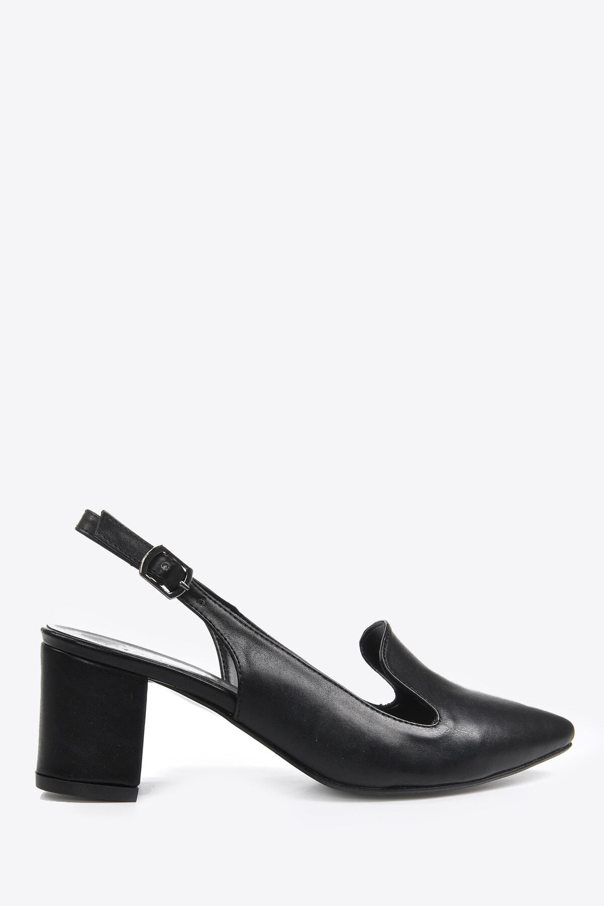 Vizon Ayakkabı Kadın Siyah-cilt Klasik Topuklu Ayakkabı Vzn20-011y