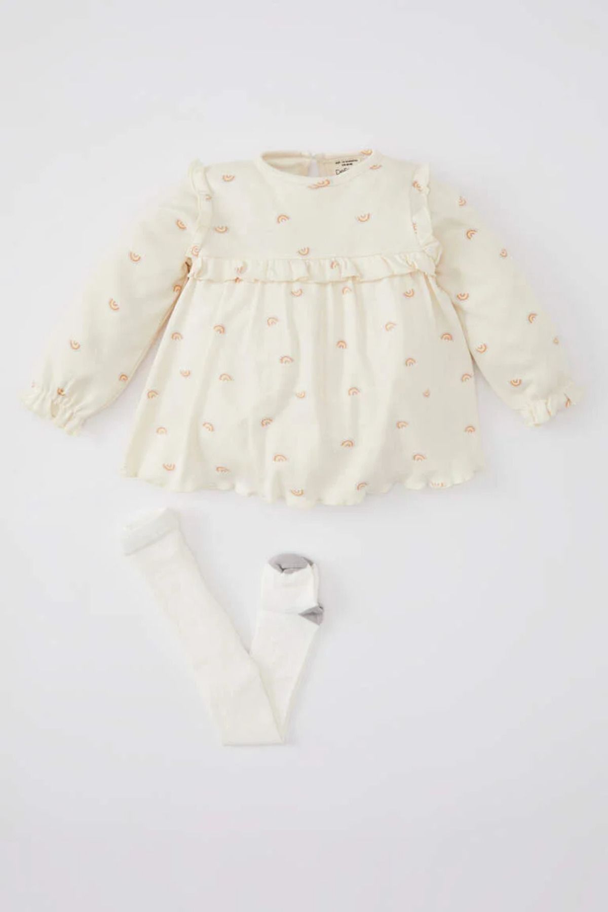 Defacto Kız Bebek Yeni Doğan Gökkuşağı Desenli Elbise Külotlu Çorap 2'li Takım B7725a524sp