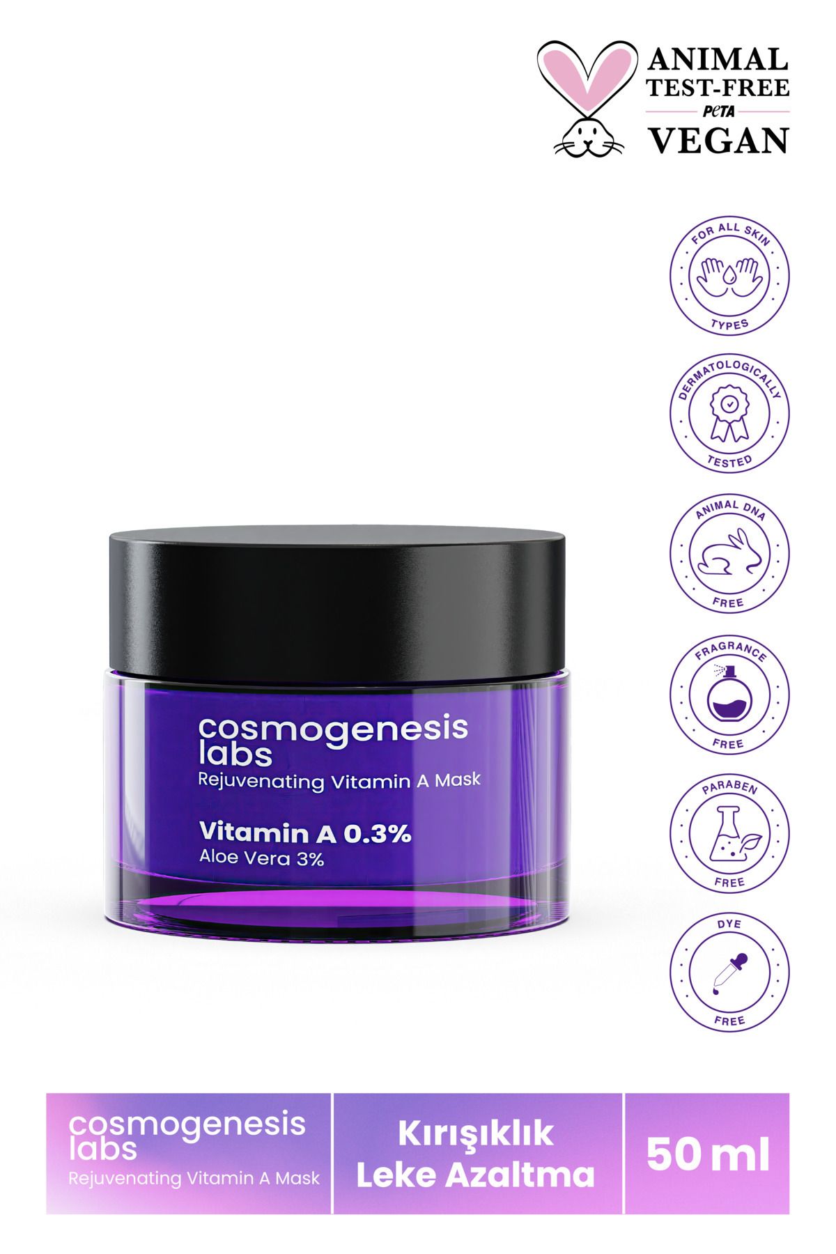 Cosmogenesis Labs Canlandıran A Vitamini Maske 50ml Vegan Kuruluk Önleyici Gençleştirici (%0.3 RETİNOL-%3 ALOE VERA)
