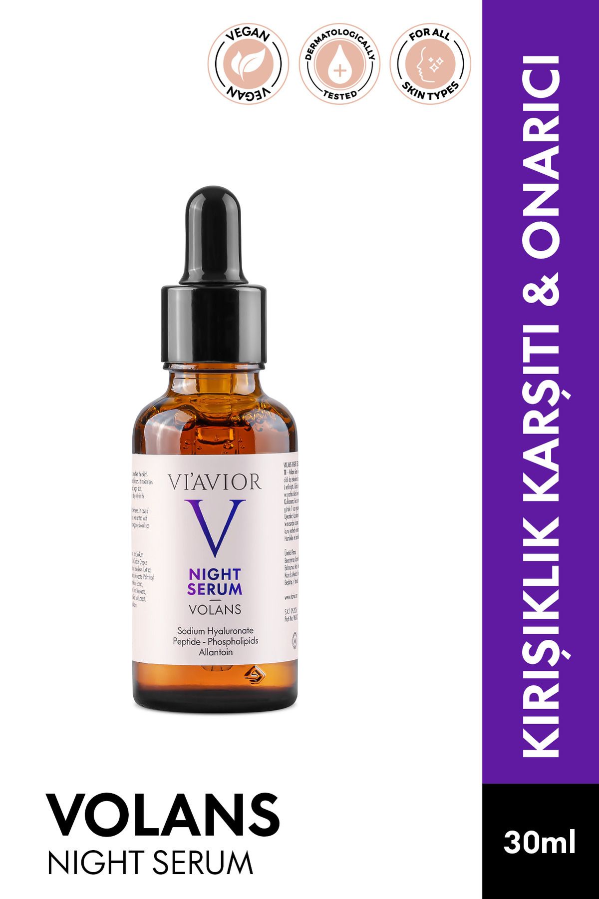 VİAVİOR Volans Gece Cilt Serumu Vegan Kırışıklık Karşıtı Onarıcı Besleyici 30ml (1% RETİNOL - PEPTİDES)