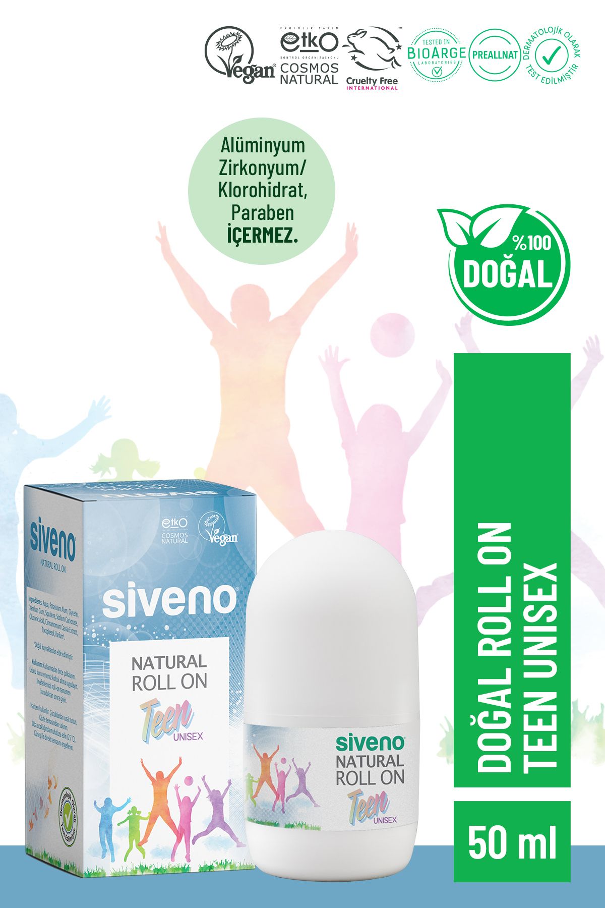 Siveno %100 Doğal Roll-on Unısex Deodorant Ter Kokusu Önleyici Bitkisel Lekesiz Vegan 50 ml