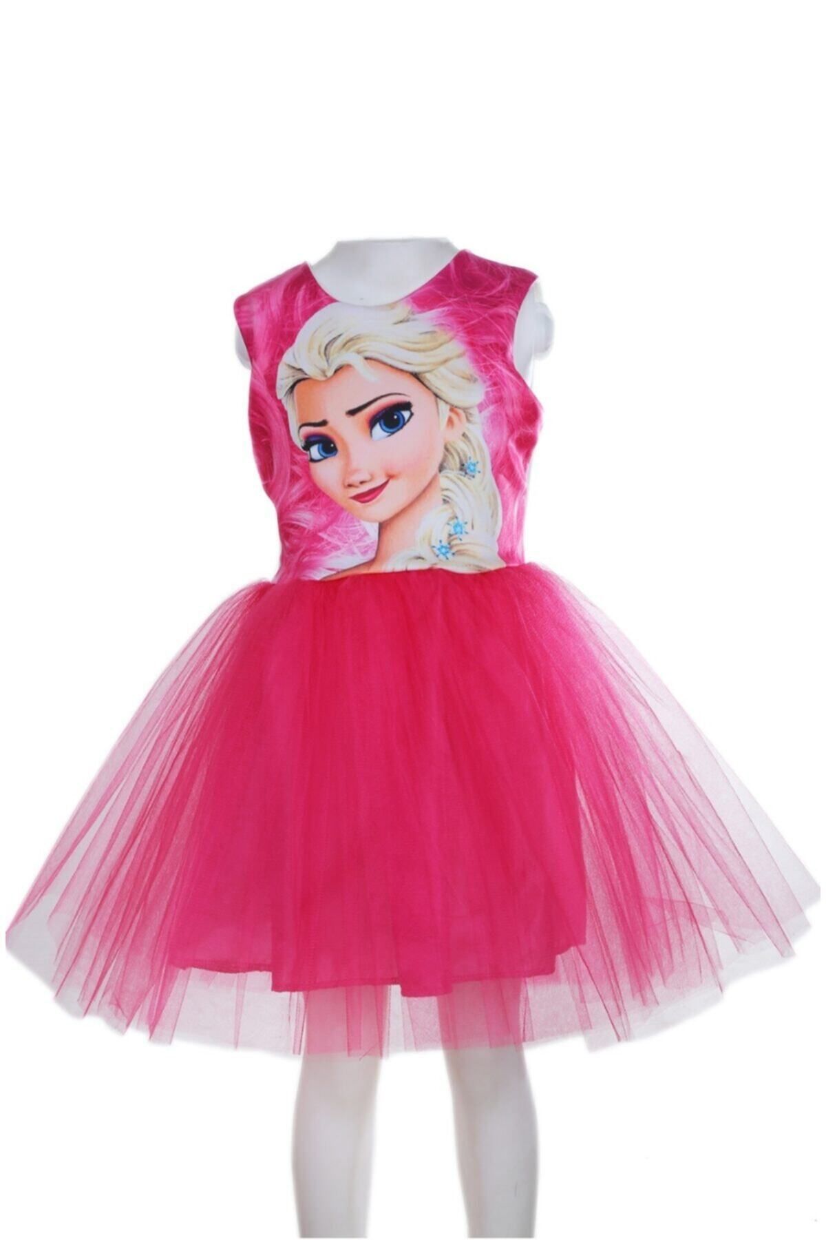 Niliya çocuk giyim Elsa Baskılı Pembe Tütü Elbise