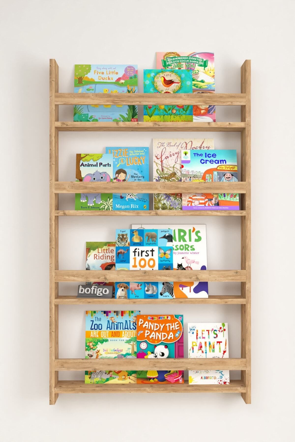 evbiziz Açık Ceviz Montessori Eğitici Çocuk Odası Kitaplık Duvara Monte 4 Bölmeli 120cm-60cm-9cm
