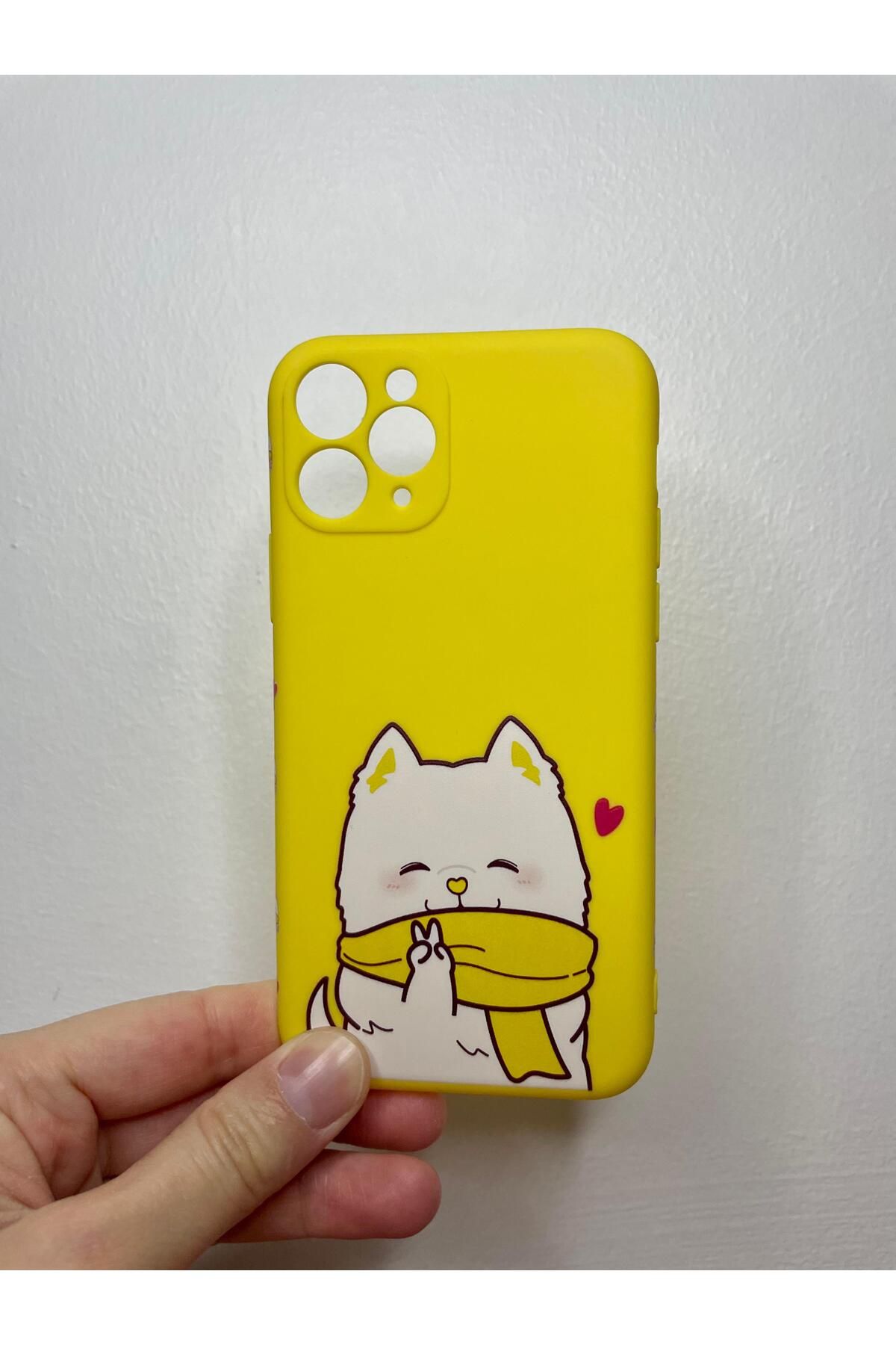 SHEIN İphone 11 Pro Uyumlu Sarı Renk Kedili Telefon Kılıfı
