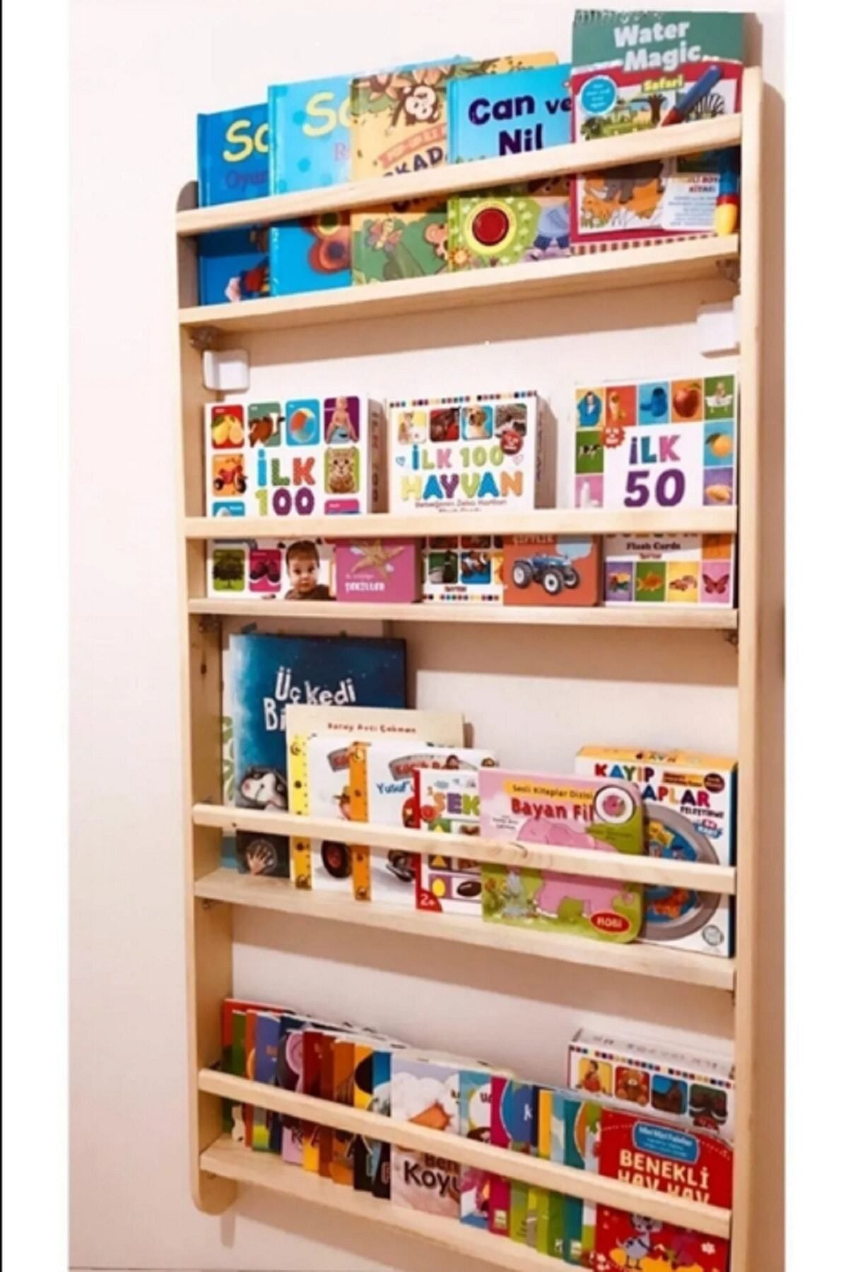 evbiziz Doğal Ahşap Montessori Eğitici Çocuk Odası Kitaplık Duvara Monte 4 Bölmeli 120cm-60cm-6cm