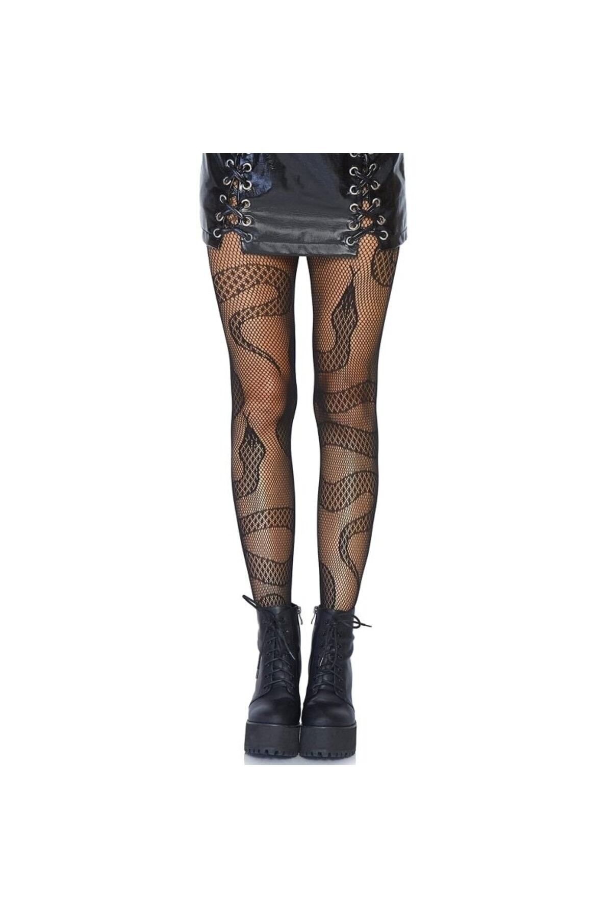 VEGAROKS Punk Gothic Lolita Yılan Desenli Ithal Külotlu Çorap