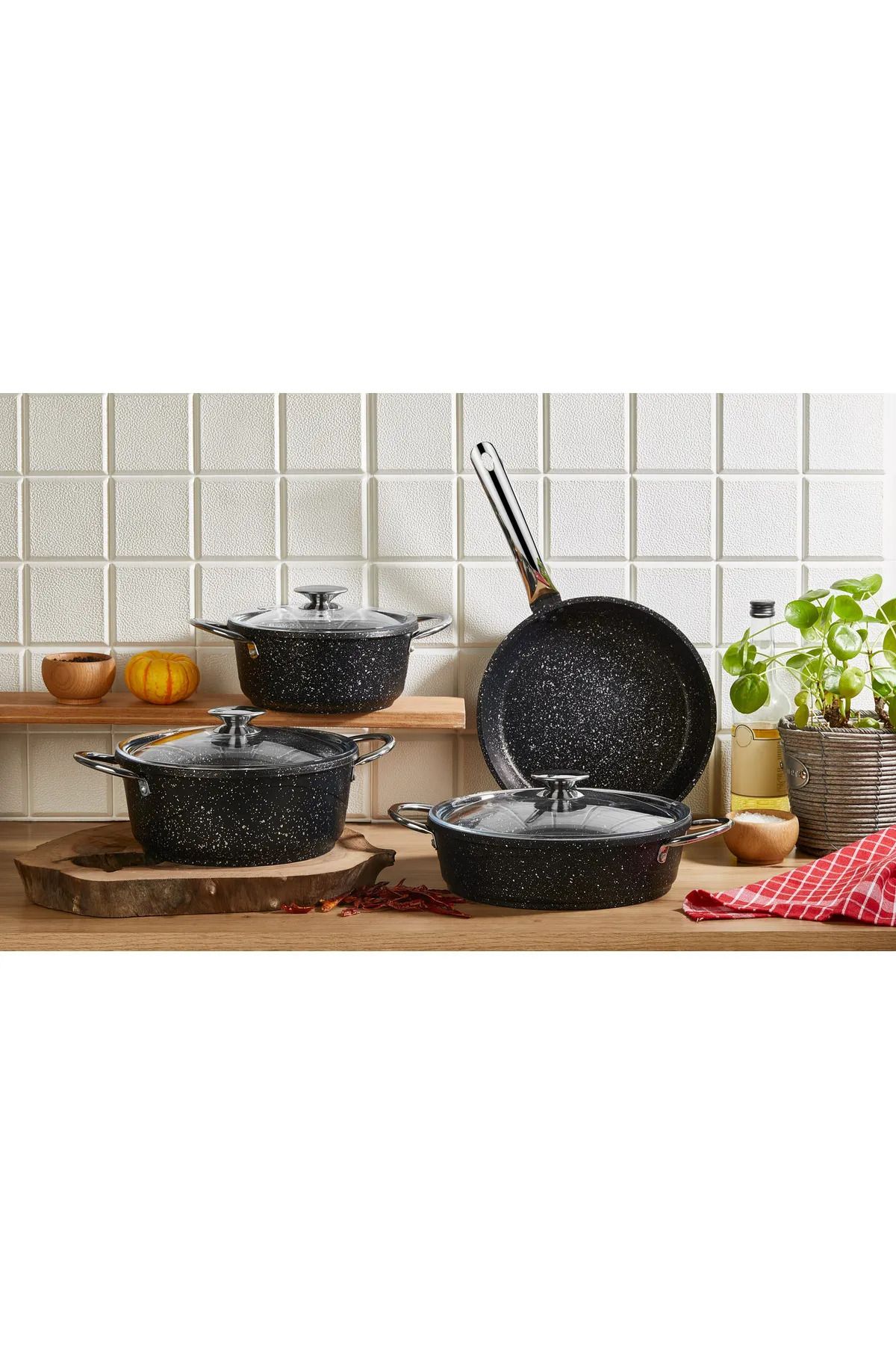 COOKCASE 7 Parça Granit Tencere Takımı Gri