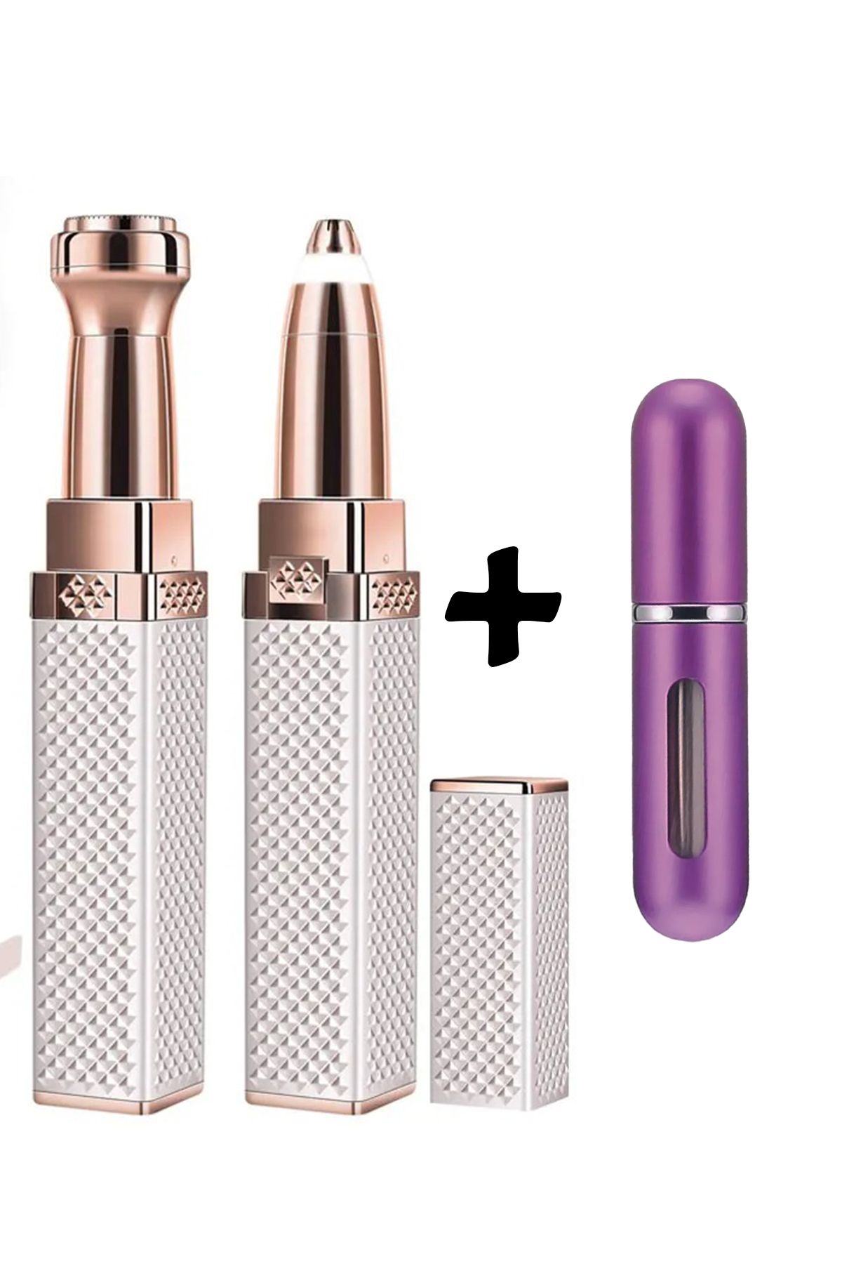 Markafox Luxury 2 Başlıklı Şarjlı Işıklı Kaş Bıyık Tüy Alma Kadın Epilasyon Aleti Ve Mini Parfüm Şişesi