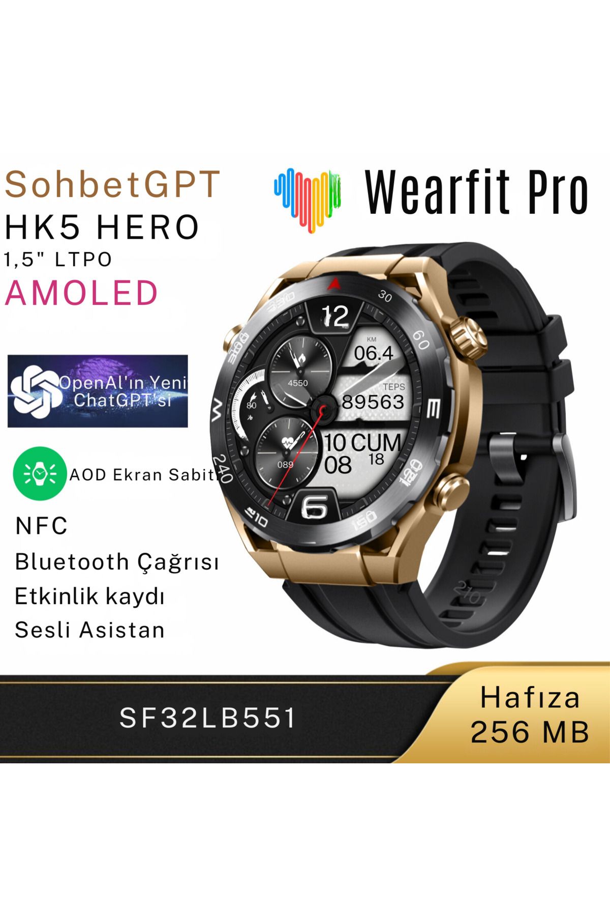 Wearfitpro Watch 9 Yuvarlak Akıllı Saat Amiral Gemisi AMOLED ChatGpt HK5 Hero 256MB Hafıza 1.5 İnç
