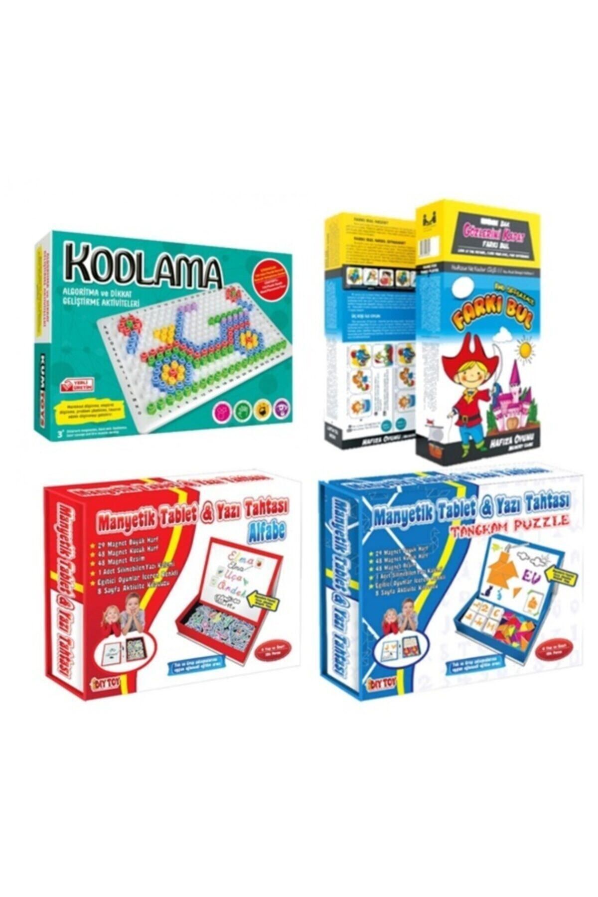 Redka/KumToys Kodlama+farkı Bul+manyetik Tablet Alfabe+manyetik Tablet Tangram (4'lü Set)