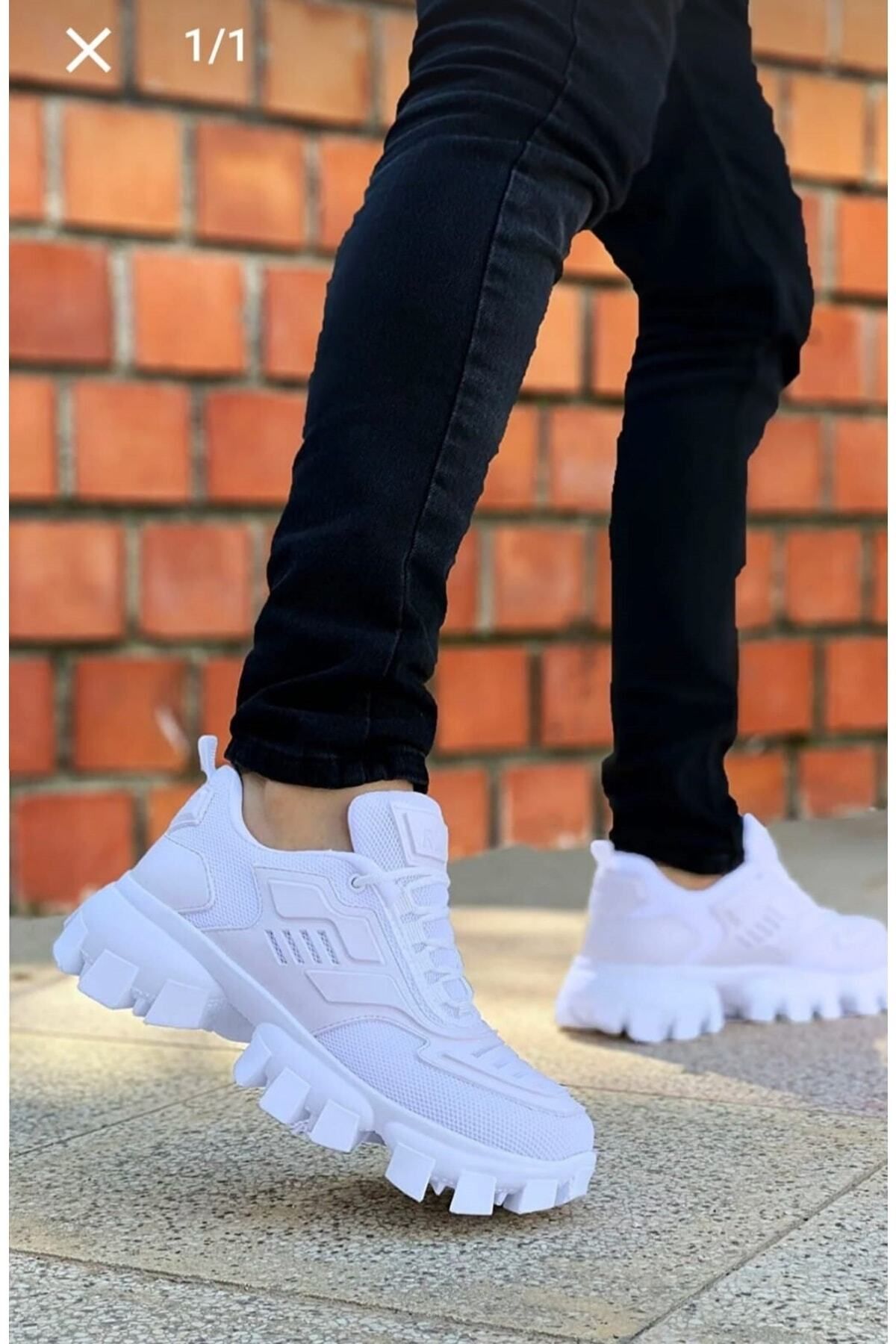 BAY ARMEDON Sneaker Beyaz Dozer Triko Kauçuk Detay Unisex Spor Ayakkabı Kalın Tırtıklı, Yüksek Taban Ayakkabı