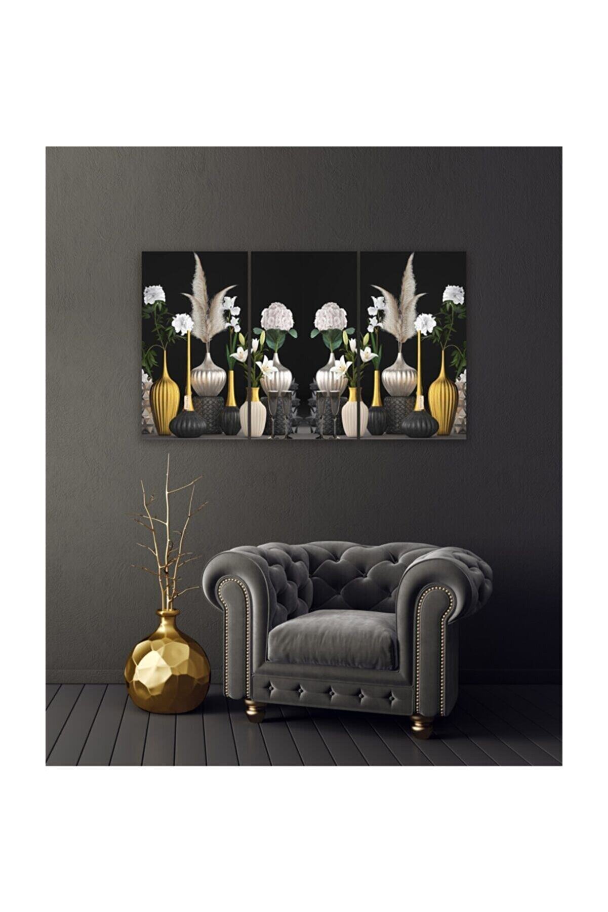 Pi Dekorasyon Hediyelik,dekoratif- Tüyler Ve Çiçekler 3 Parça Mdf Tablo