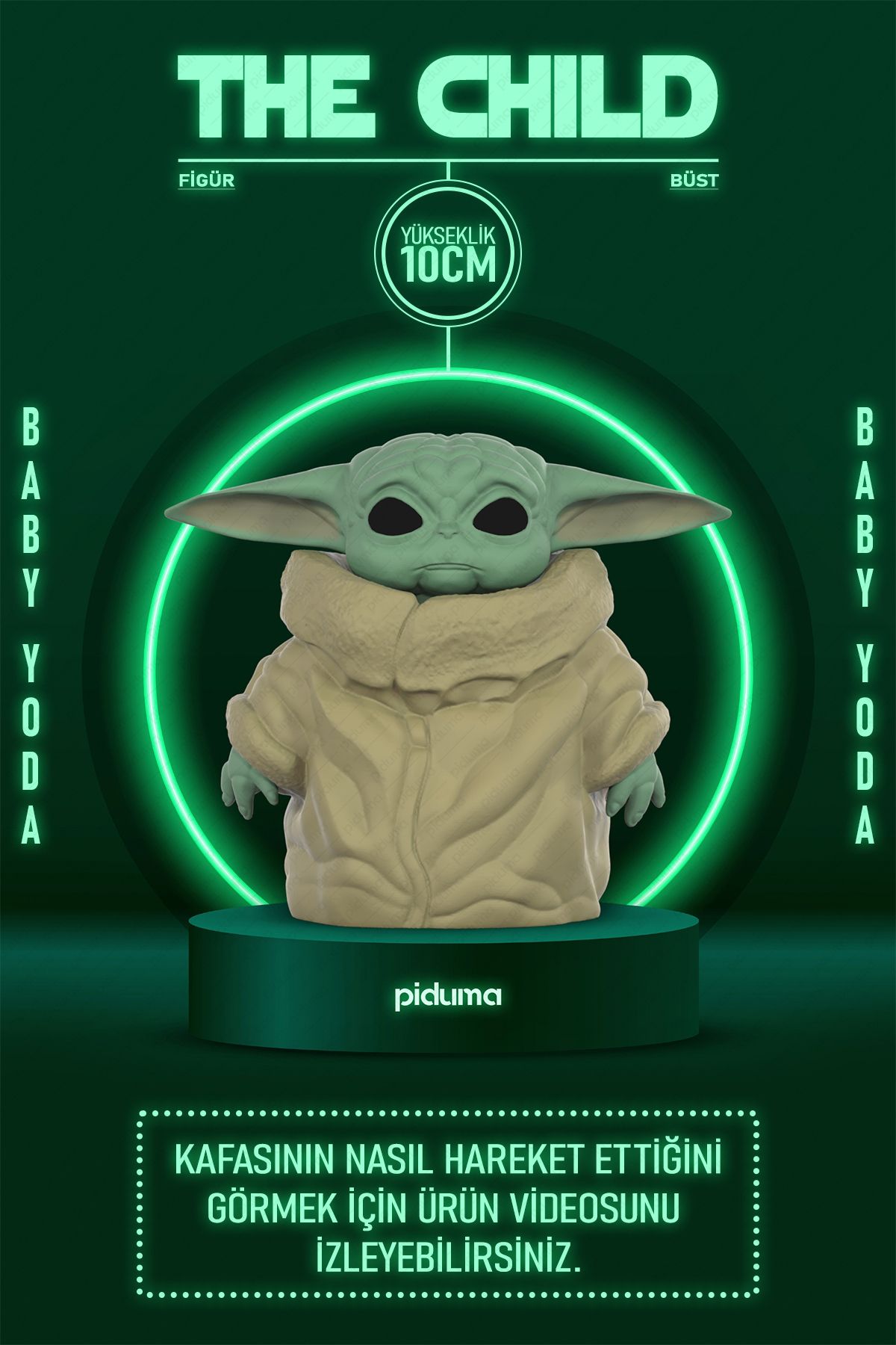 Piduma 10cm The Child Figürü Kafası Hareketli Baby Yoda Figürü Grogu Star Wars The Mandalorian Figürleri