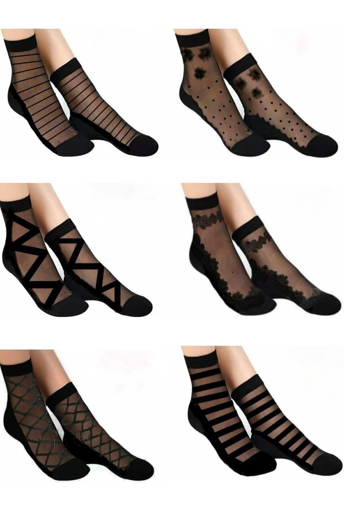 SOCKSHION Kadın Desenli Tül Çorap 6'lı Paket