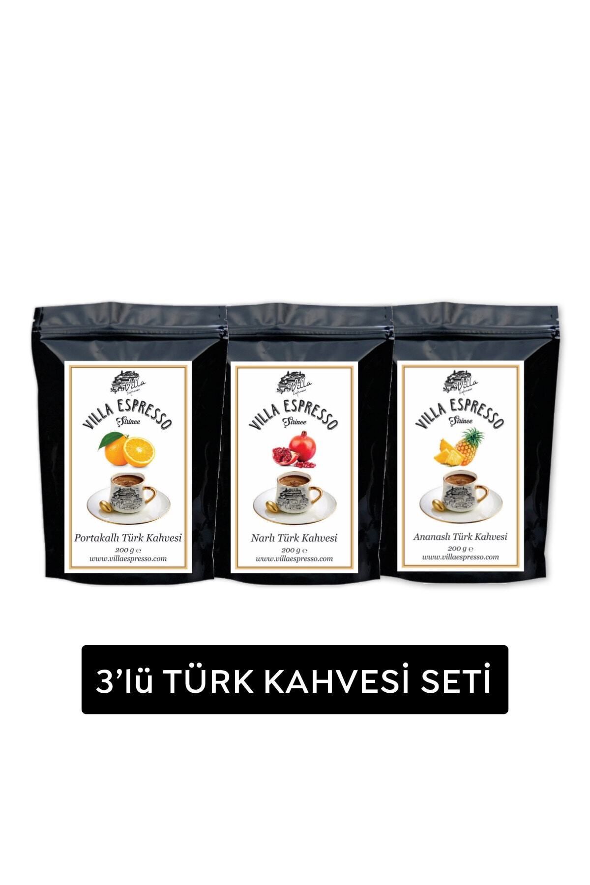 Villa Espresso 3x200 gr'lık 3'lü Türk Kahvesi Seti (Portakallı-narlı-ananaslı)
