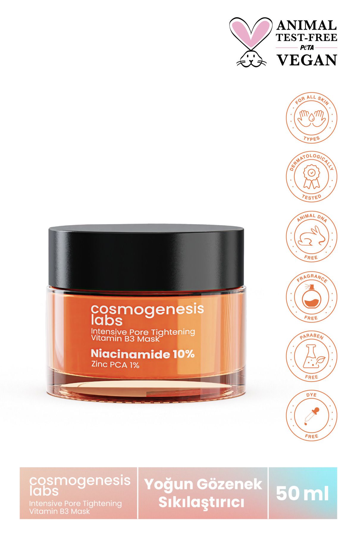 Cosmogenesis Labs Gözenek Sıkılaştırıcı B3 Vitamini Niacinamide Maske 50ml Vegan Sivilce Önleyici (10% NİACİNAİMİDE)