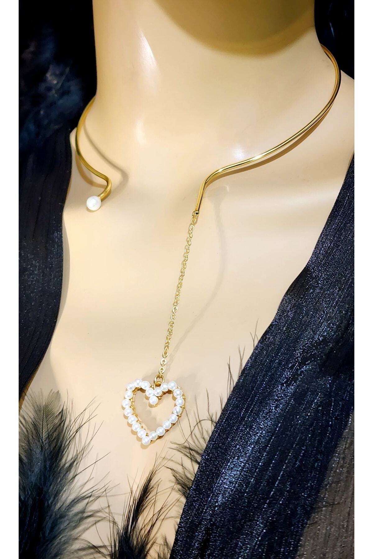WONDER TOUCH Kalp Inci Metal Choker Kolye,tasarım Elyapımı Tel Tasma Choker Kolye,altın Kaplama