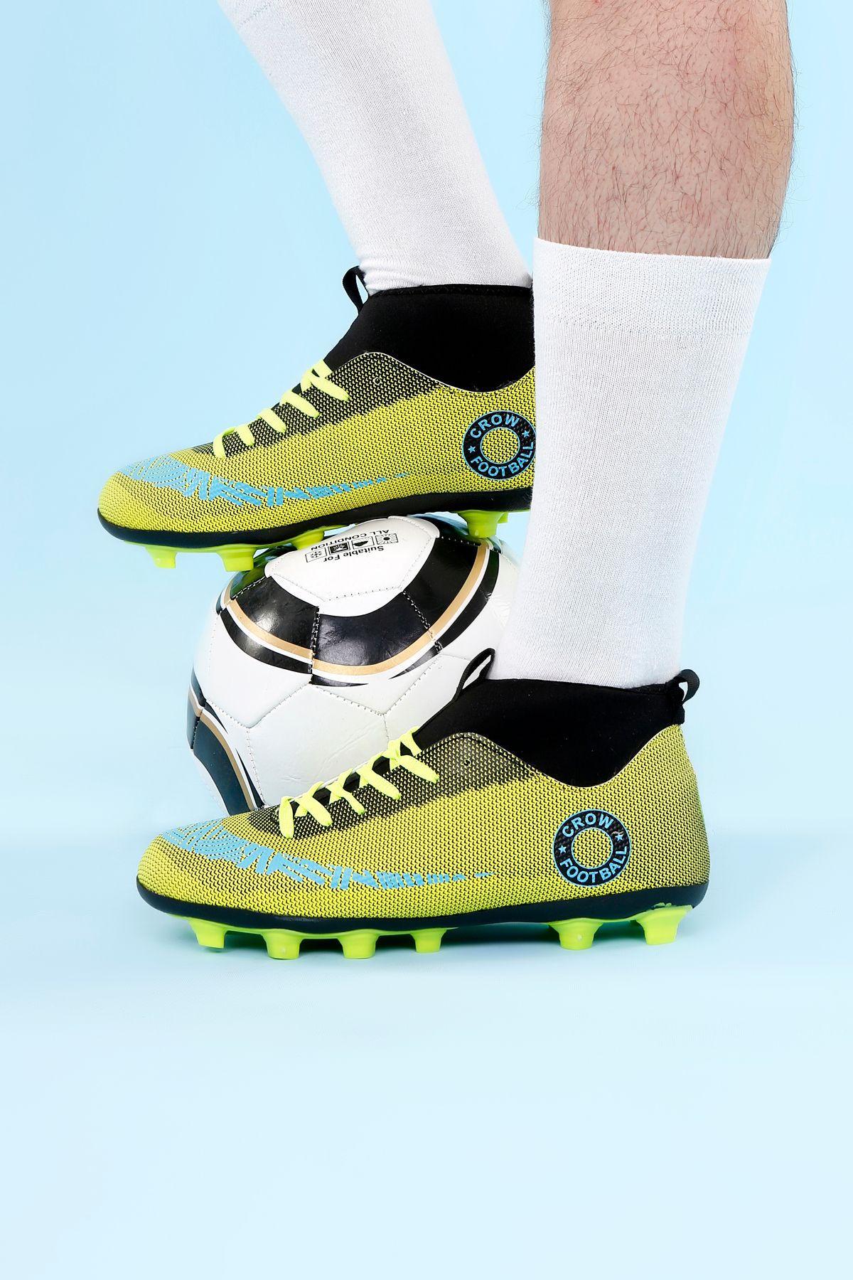 AYN-Shoes Sarı-Turkuaz Super Mercury Bilekli Çoraplı Krampon Futbol Ayakkabısı