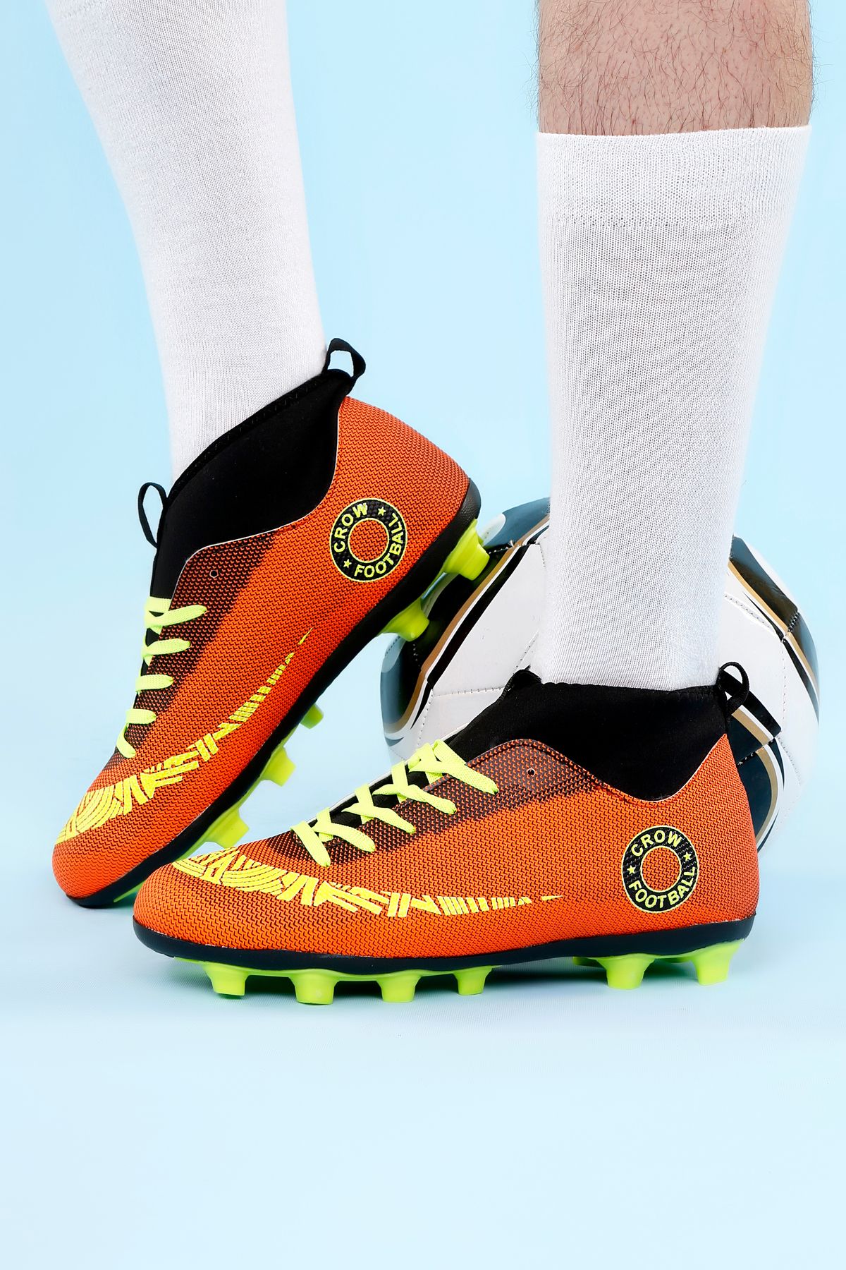 AYN-Shoes Turuncu-Sarı Super Mercury Bilekli Çoraplı Krampon Futbol Ayakkabısı