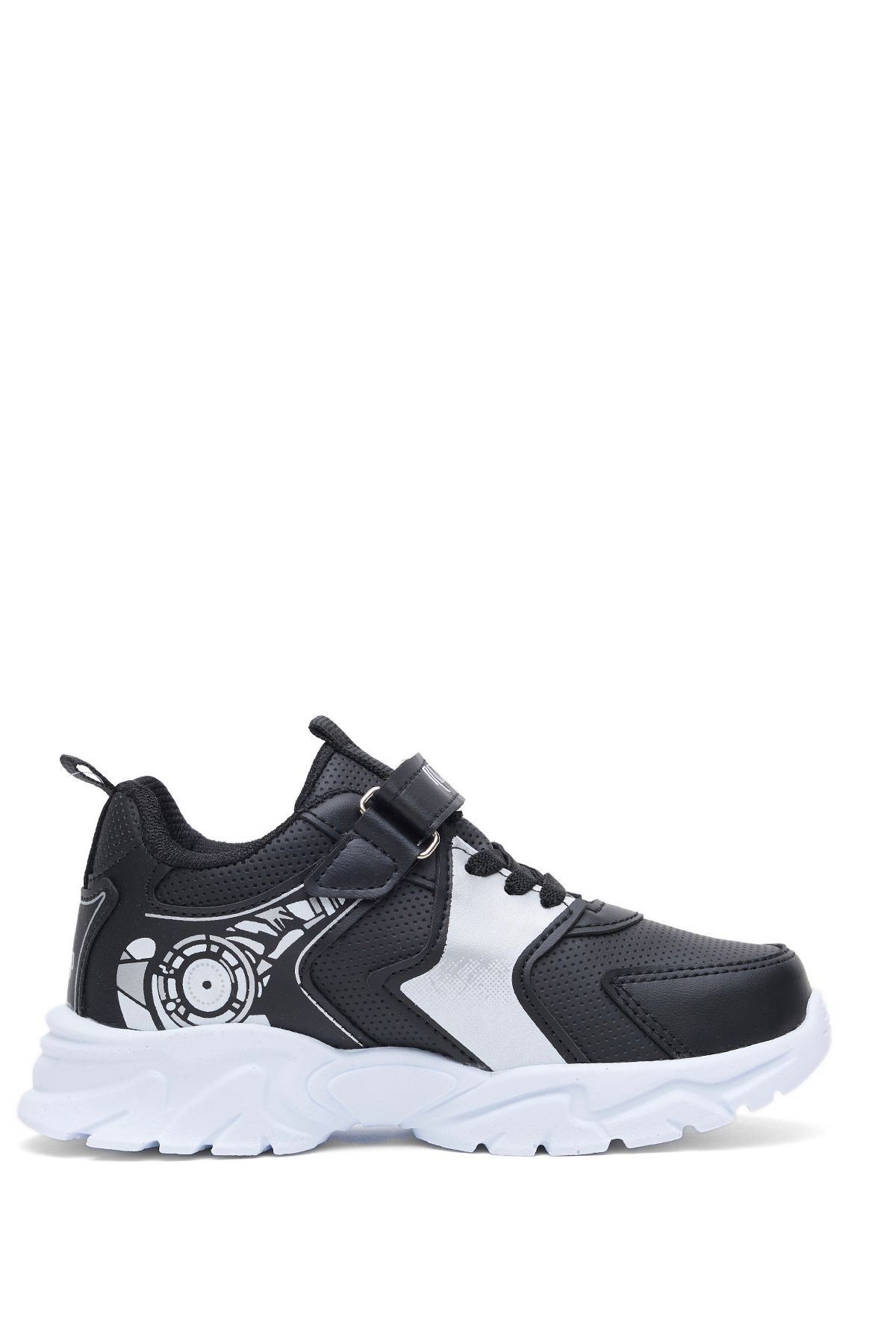 Tonny Black Çocuk Unisex Siyah Beyaz Rahat Kalıp Cırtlı Spor Ayakkabı
