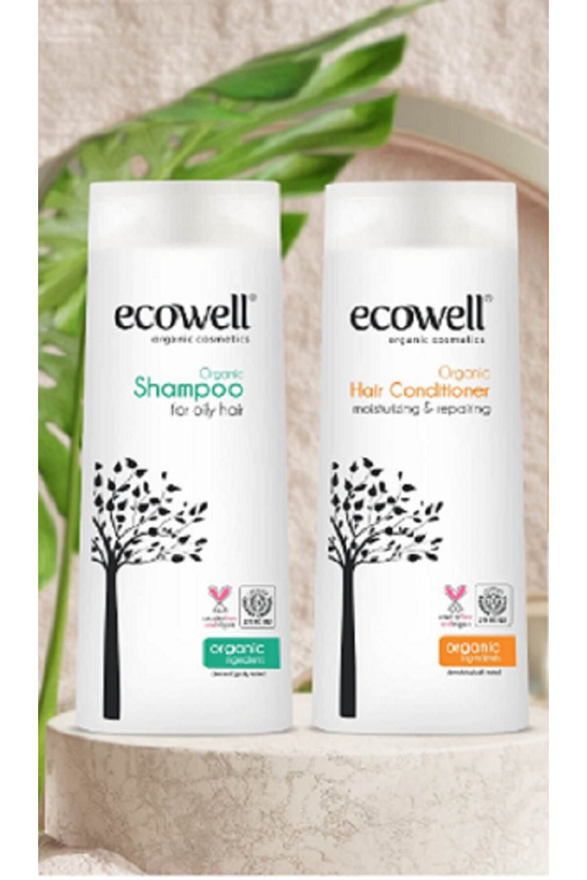 Ecowell Organik Duş Bakım 2'li Set / Yağlı Saçlar Için Şampuan + Saç Bakım Kremi / 300 Ml X 2 Adet