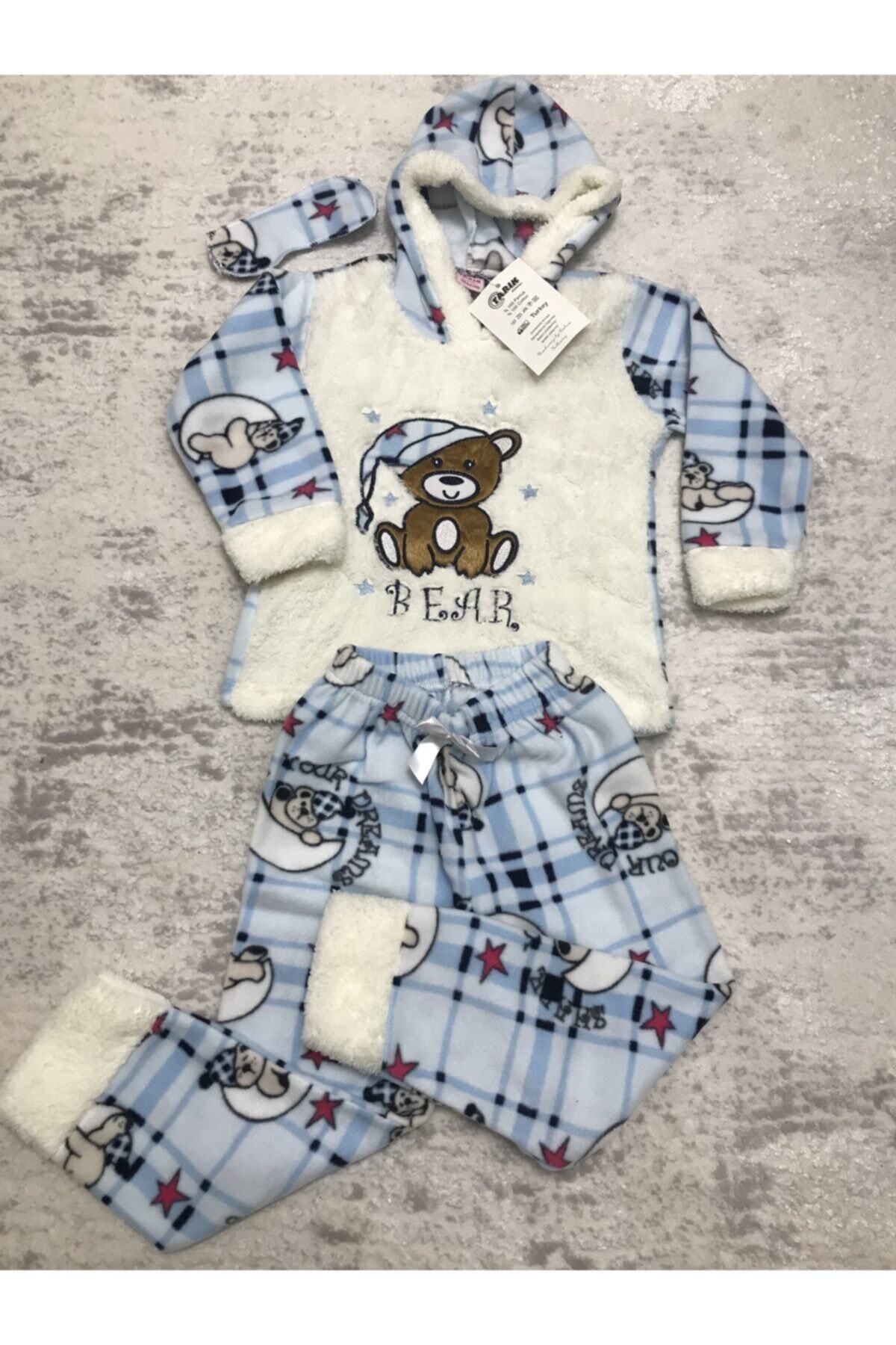 Tarık Kapüşonlu Kız Çocuk Polar Welsoft Pijama Takımı Göz Bandı Ile Birlikte Bear