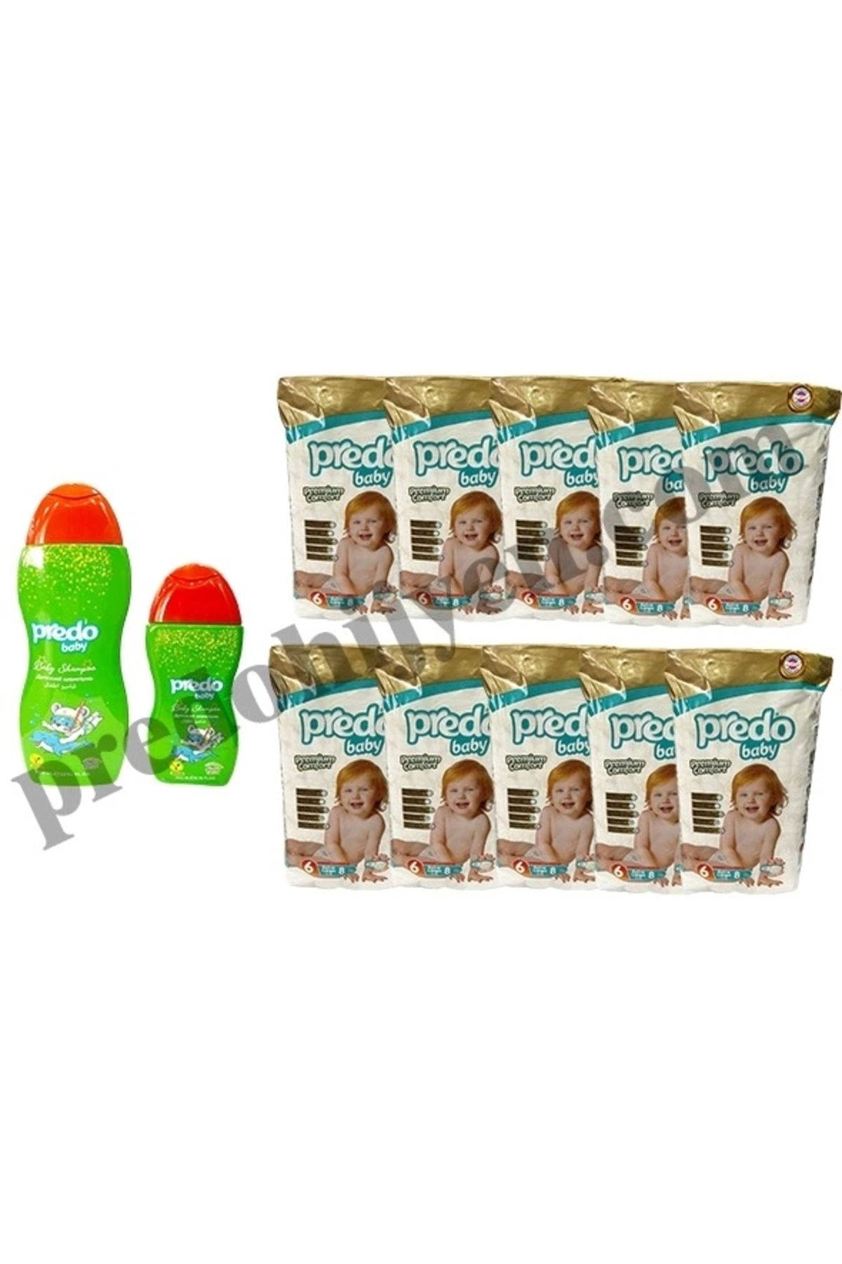 PREDO Standart Çocuk Bezi 6 Numara 8 Li 10 Paket Bebe Şampuanı 1 Adet 200 ml Bebe Şam