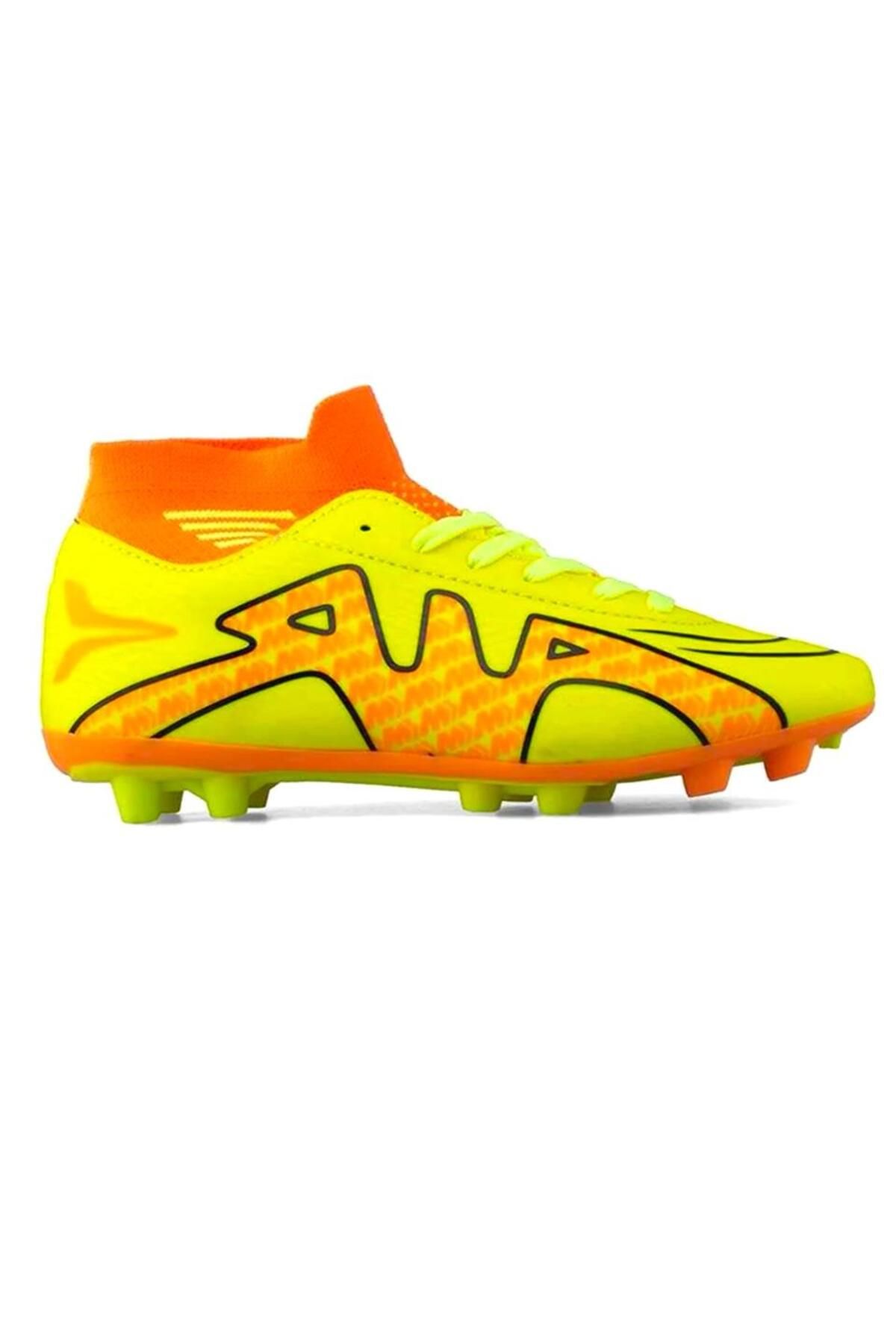 Liger Çoraplı Bilekli Boğazlı Krampon Futbol Ayakkabısı Sarı - Turuncu